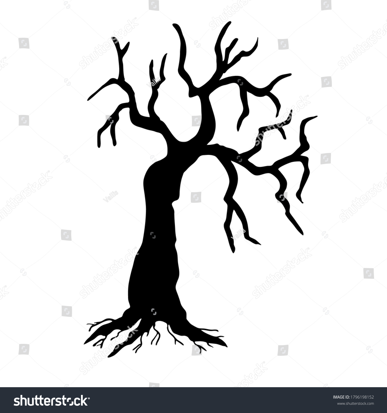 Silhouette Dry Tree Vector Illustration Isolated