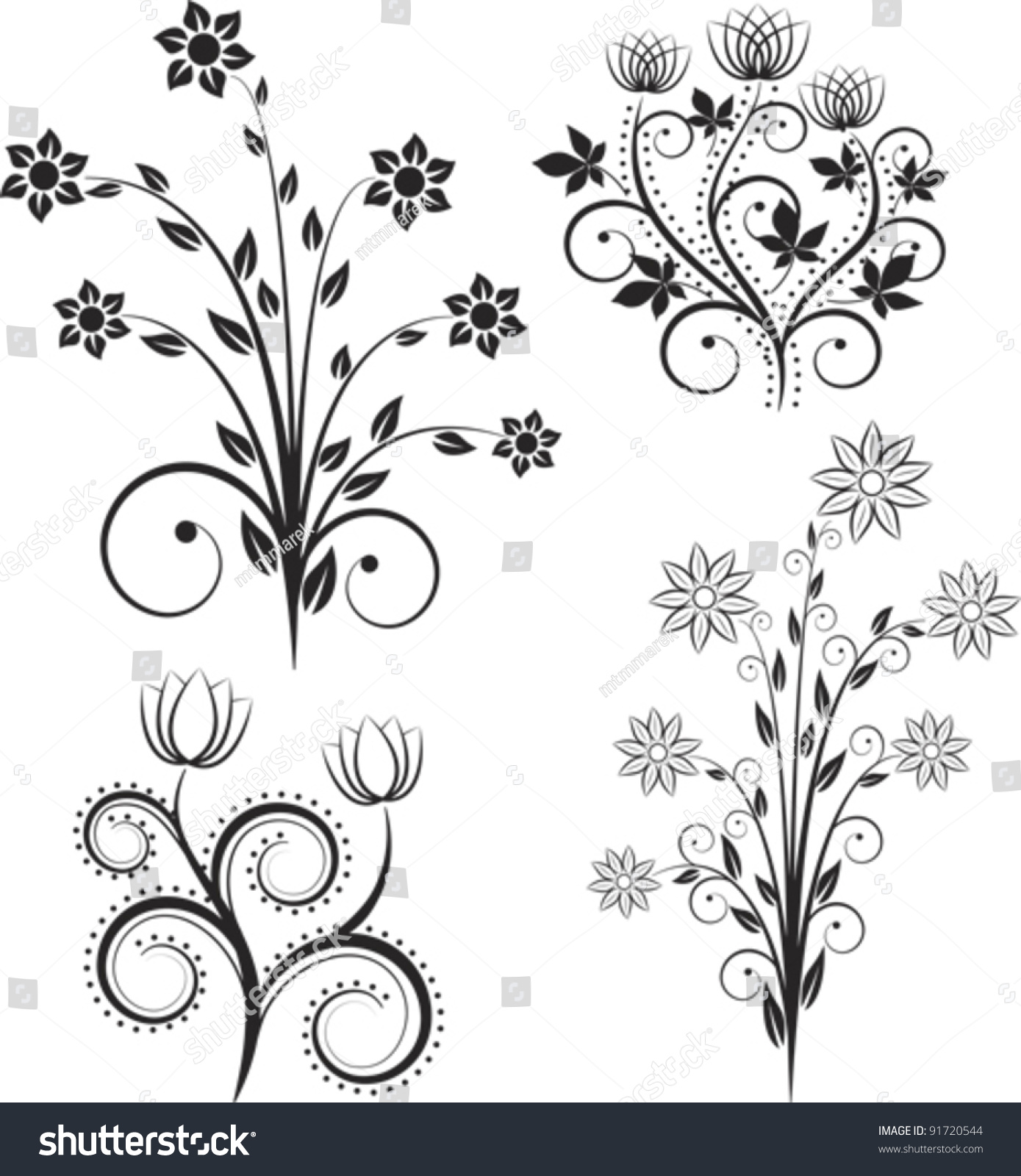 Silhouette Flowers Stock Vector Illustration 91720544 : Shutterstock