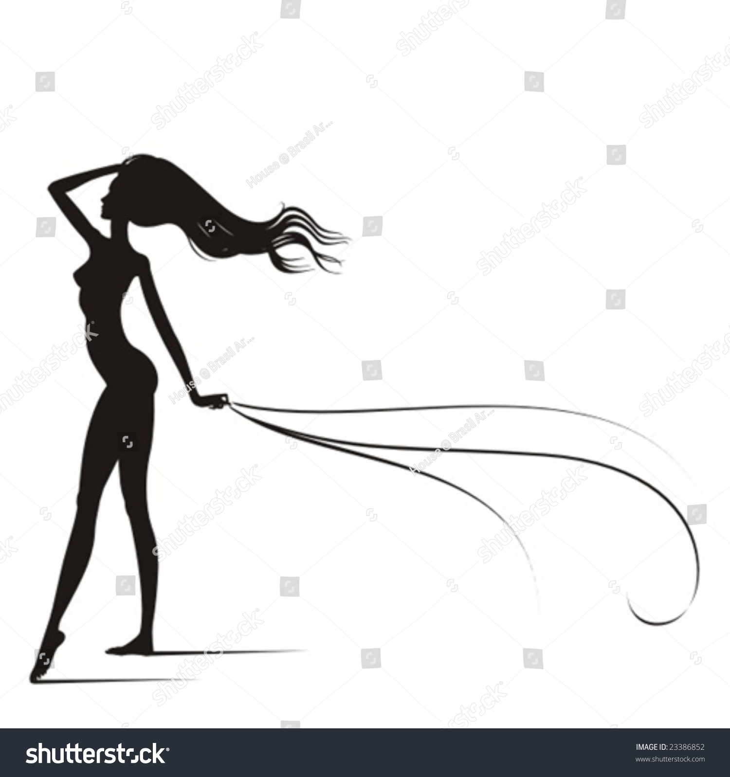 Silhouette Of A Nude Woman With A Waving Veil On Hands Easy To Customize Color Stock Vector 7468