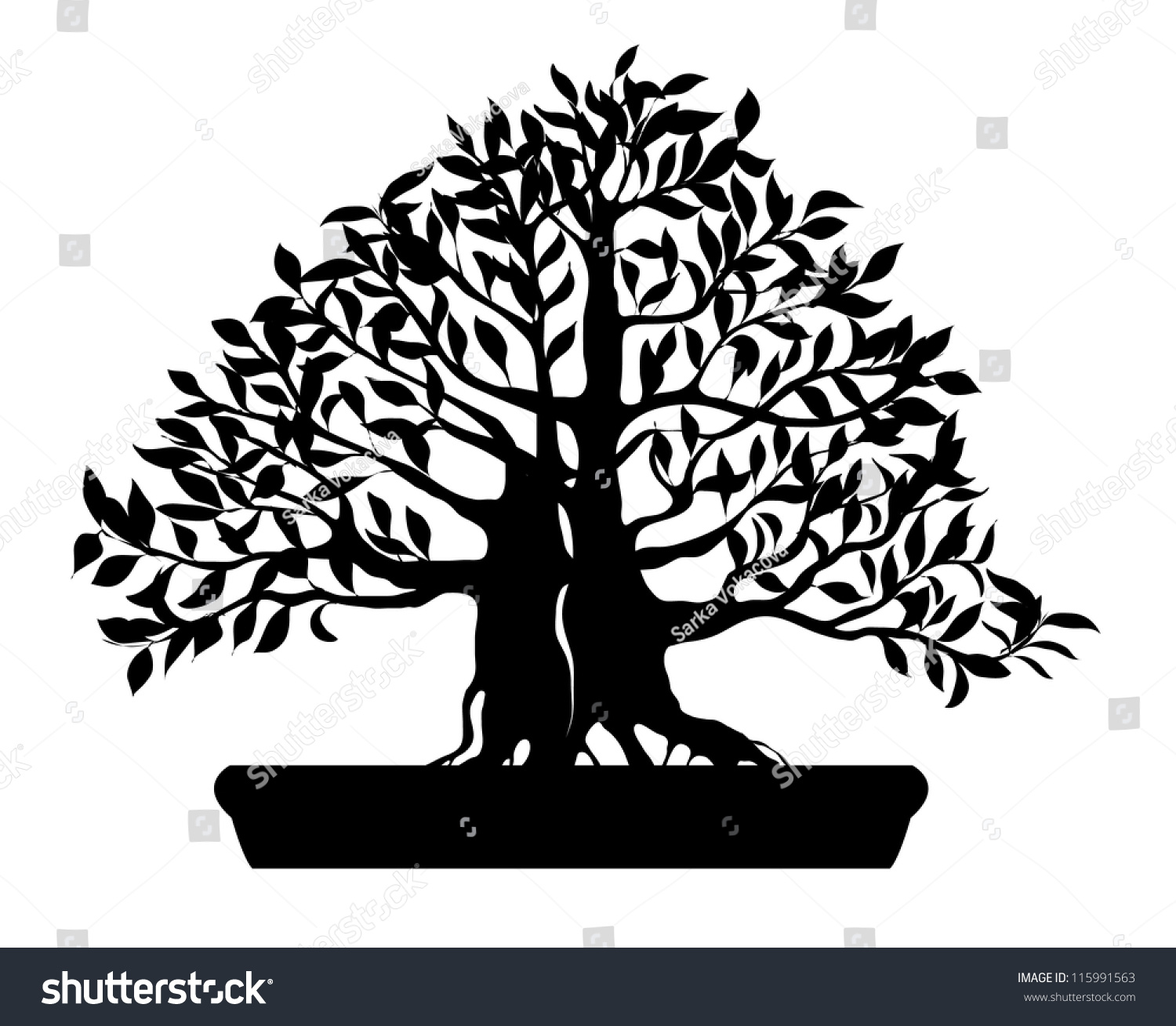 Silhouette Of Bonsai Tree Isolated On White Background - Vector