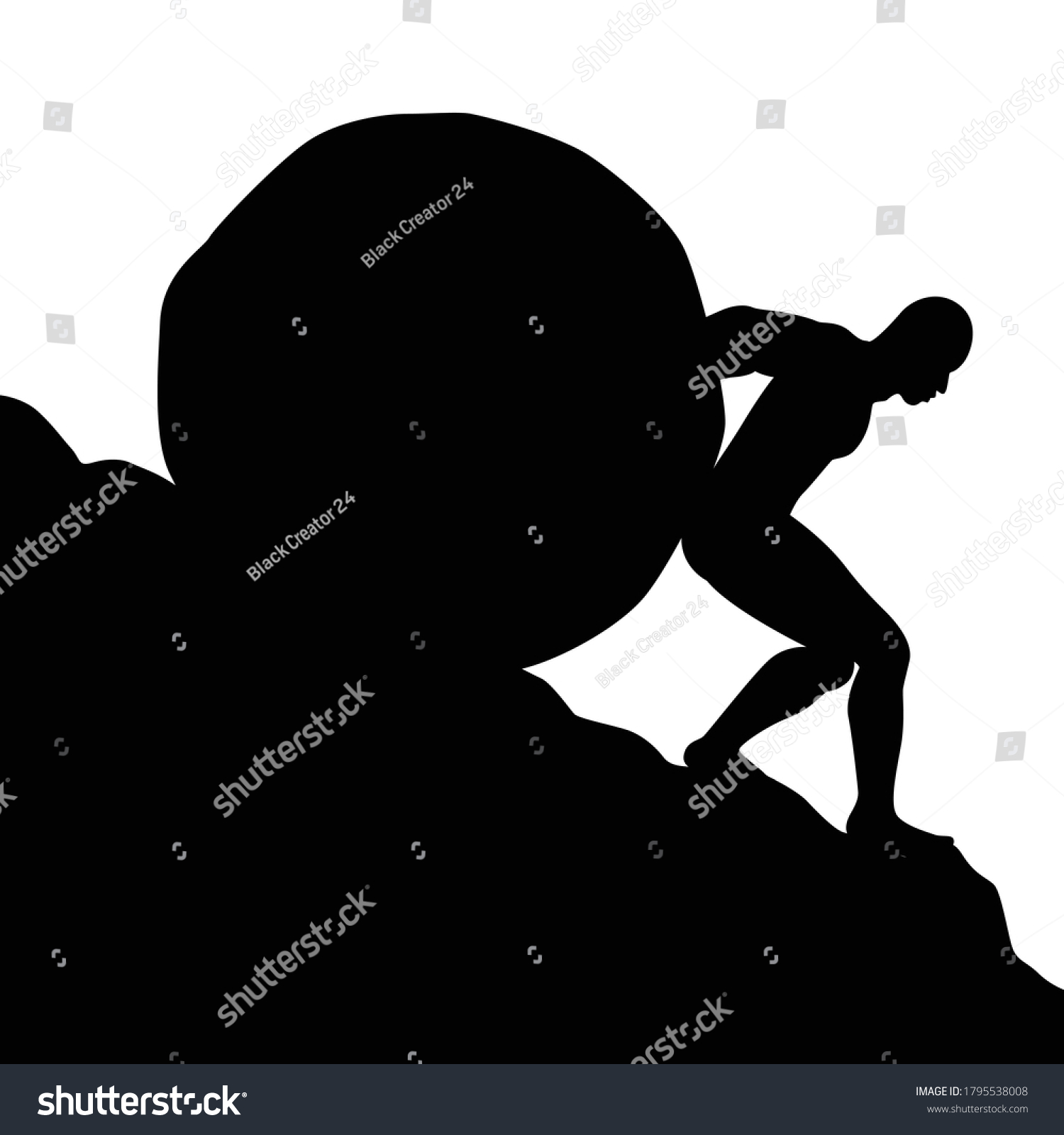 Silhouette Man Pushing Big Boulder Uphill Stock Vector Royalty Free