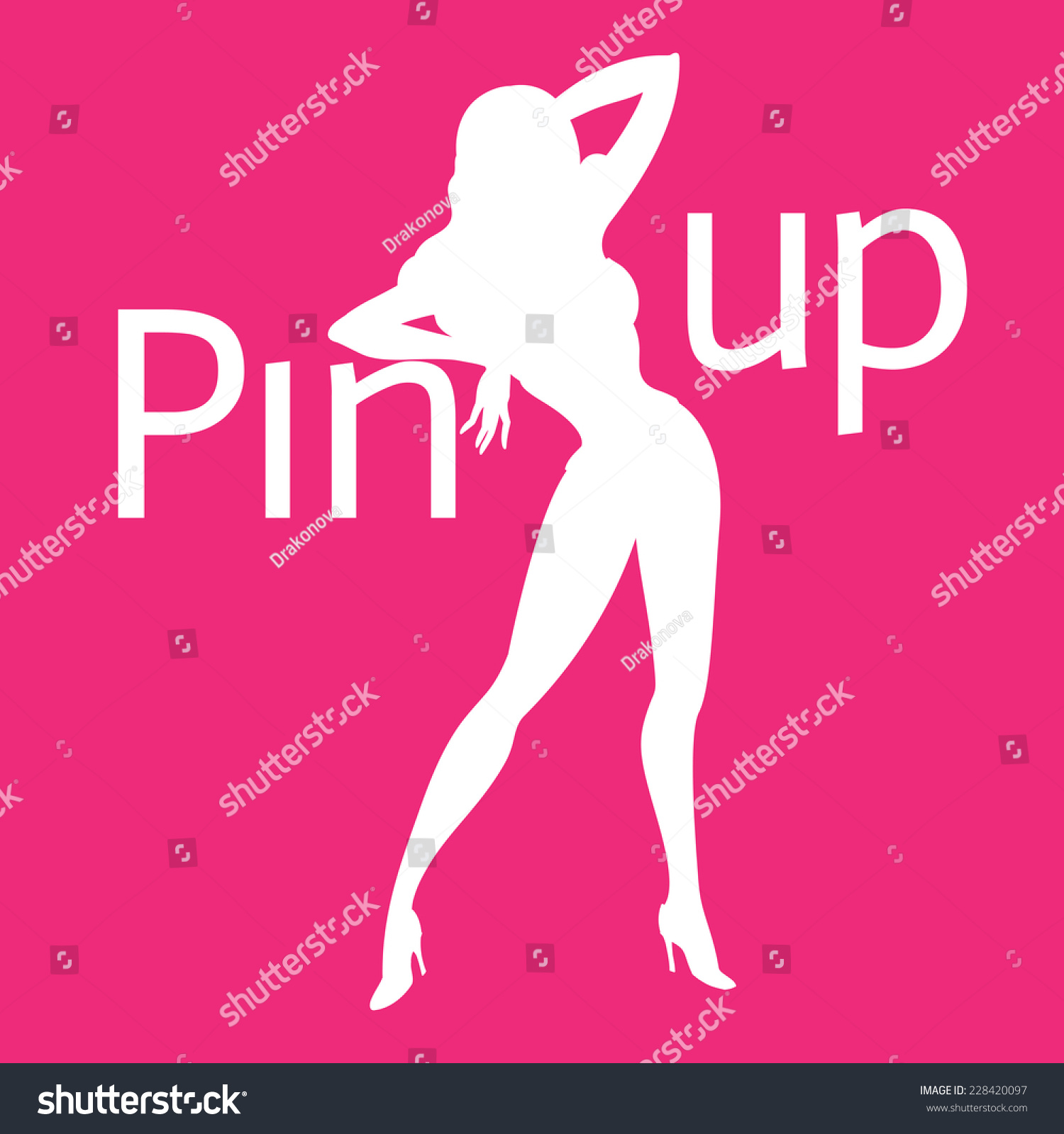 Silhouette Of Pin Up Sexy Girl On Pink Background With Word Pin Up Stock Vector Illustration 7758