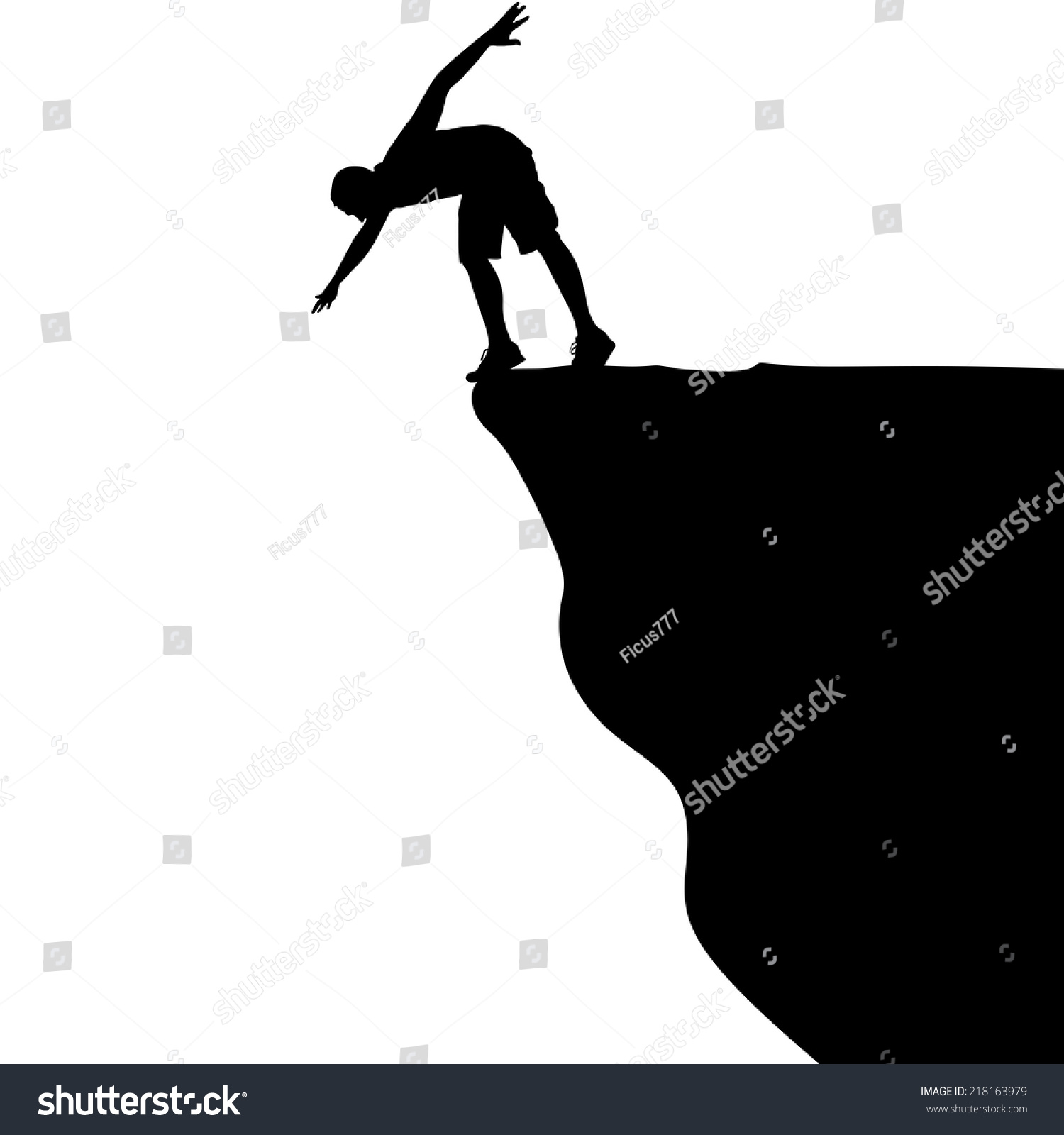 Silhouette Of Man On The Cliff   Stock Photo   Dissolve