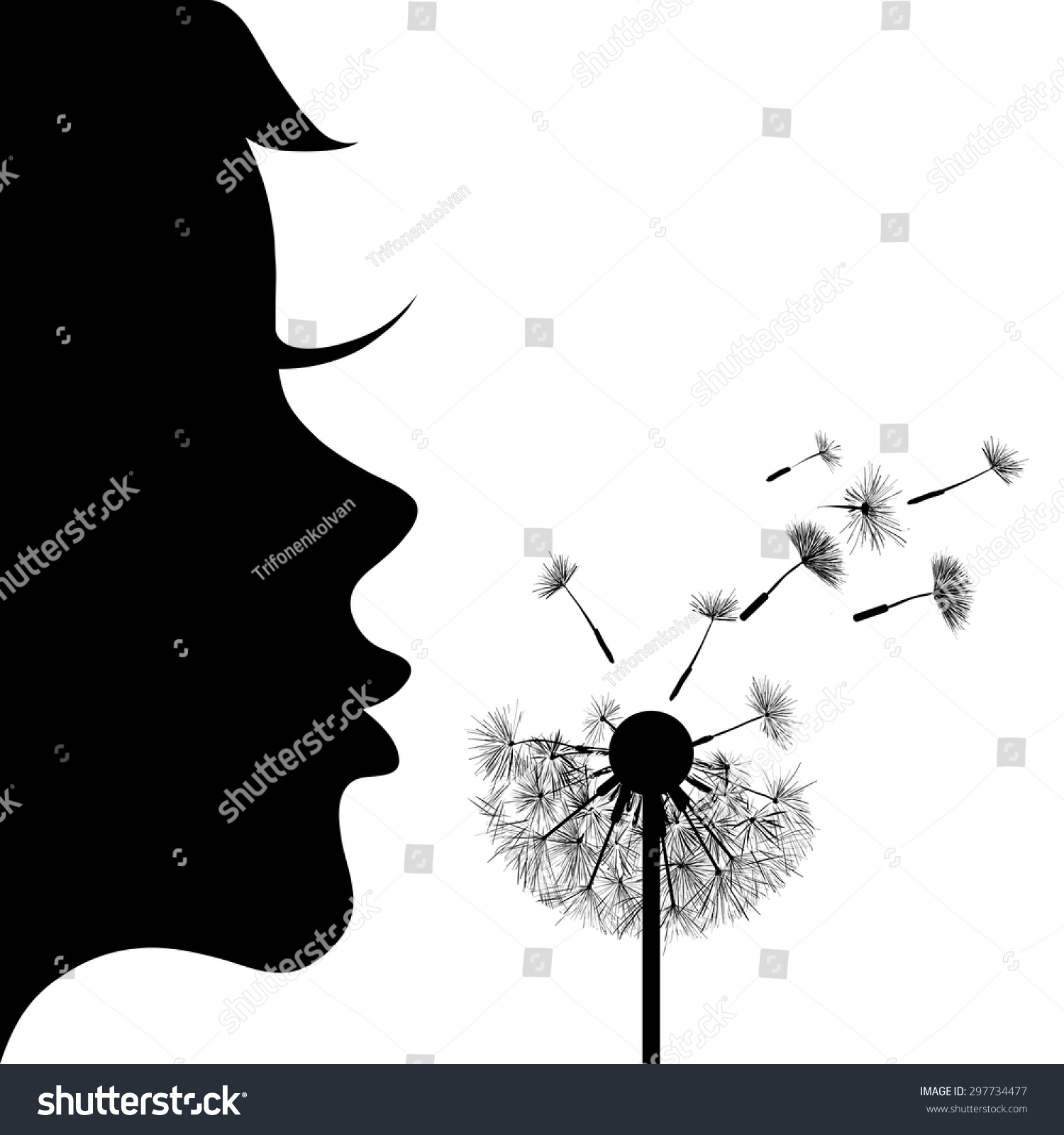 Silhouette Of The Girl And Dandelion. Vector Image Stock. - 297734477 