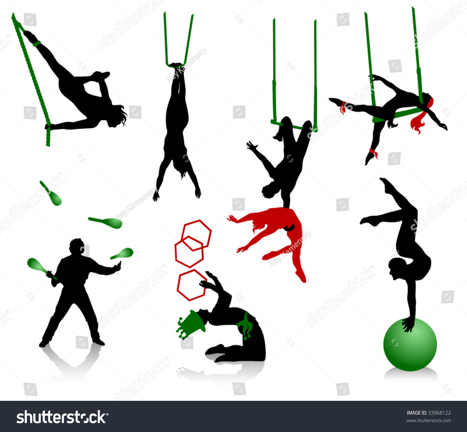 Silhouettes Circus Performers Acrobats Jugglers Stock Vector 33968122