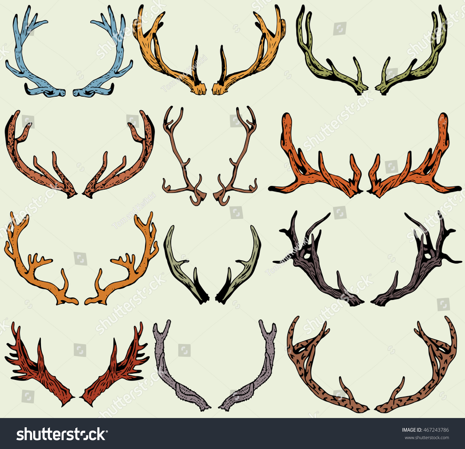 Silhouettes Different Deer Horns Stock Vector Royalty Free 467243786