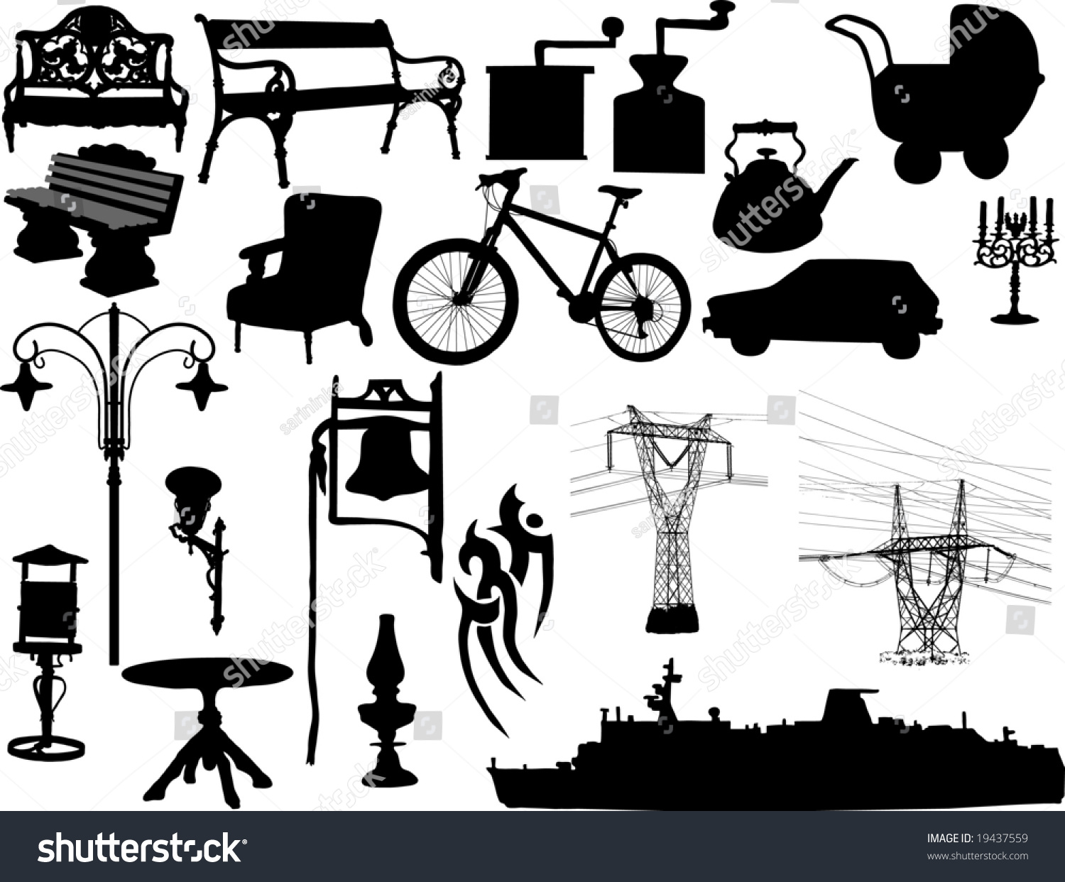 Silhouettes Of The Different Objects Stock Vector Illustration 19437559