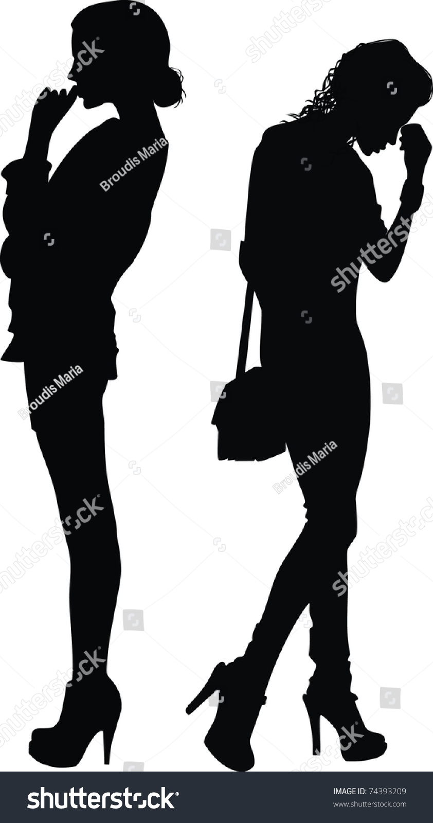 Silhouettes Of Two Girls Which Think Stock Vector
