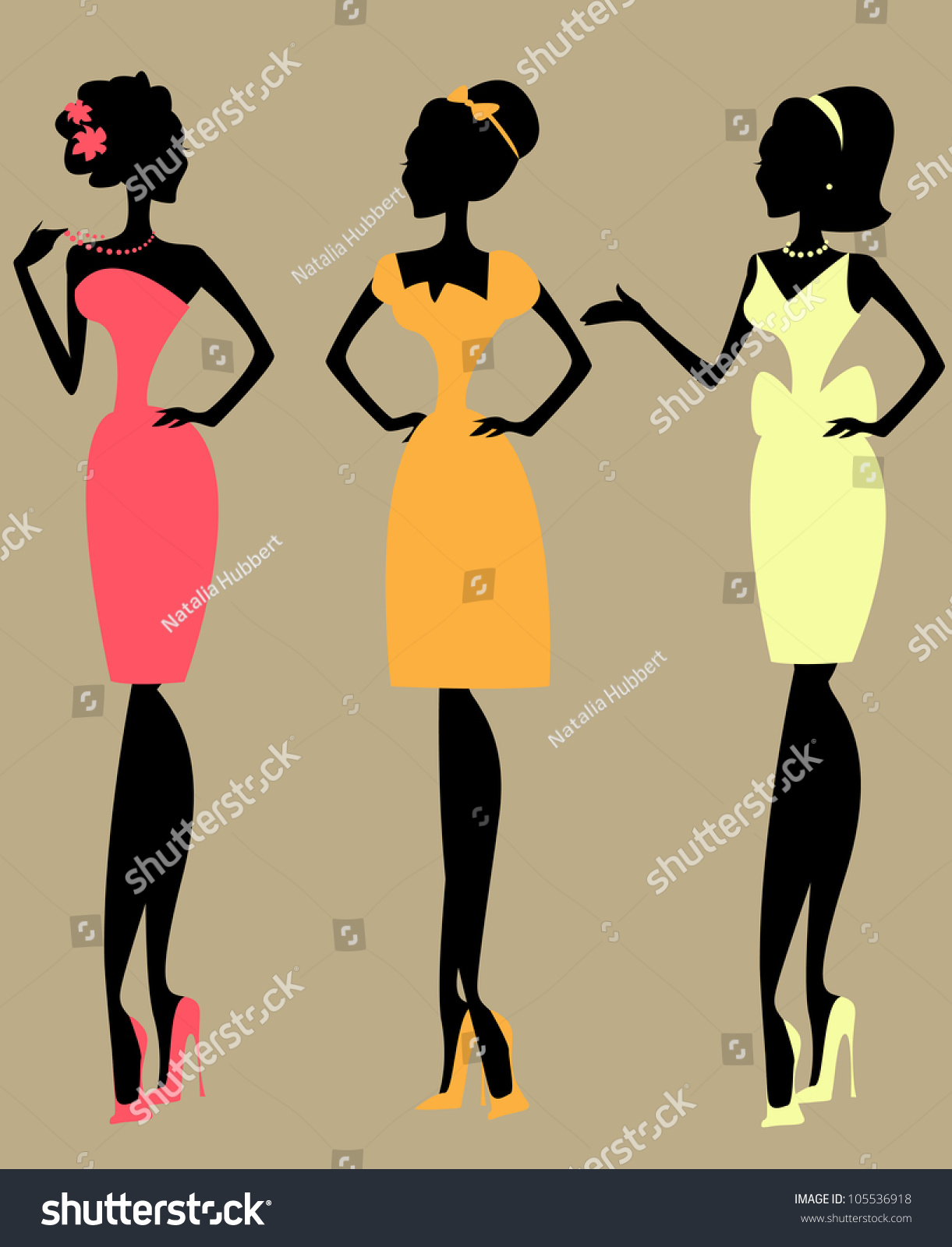 Silhouettes 3 Women Vintage Fashion 1950s Stock Vector 105536918 - Shutterstock