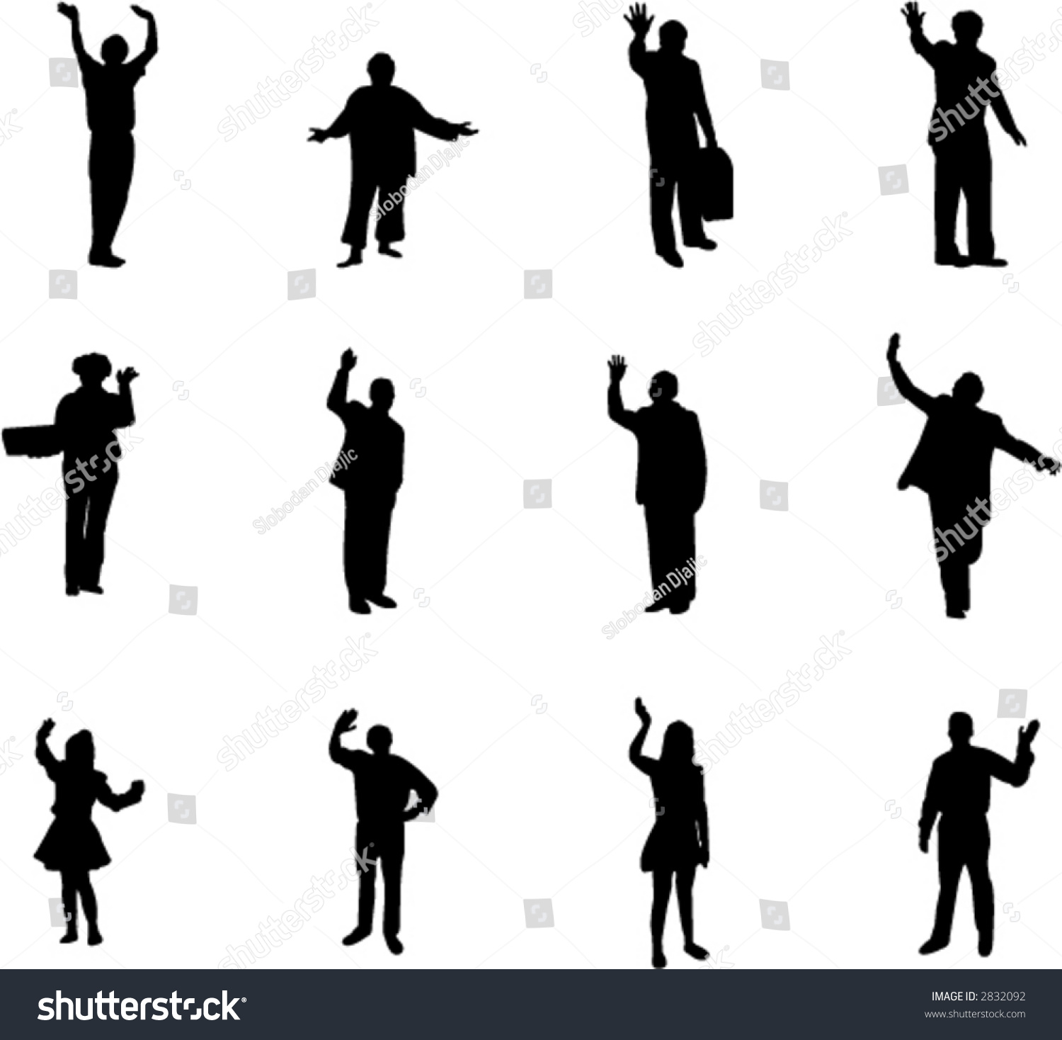 Silhouettes Farewell Welcome Gesture Stock Vector 2832092