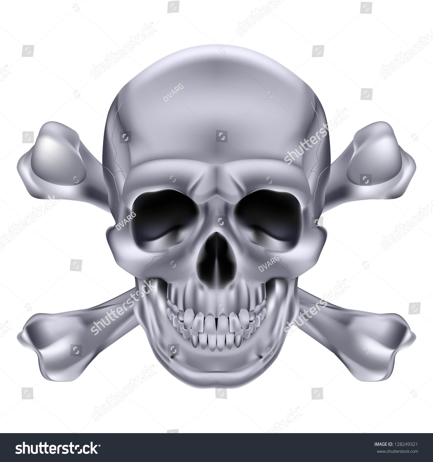 Silver Skull And Crossbones Illustration On White Background For