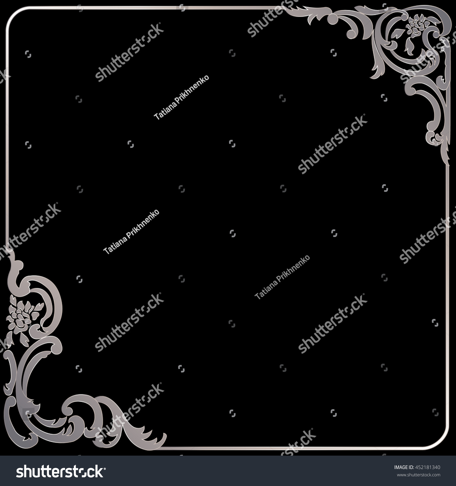 Silver vintage frame in baroque style on a black background Silver vintage frame in baroque style on a black background