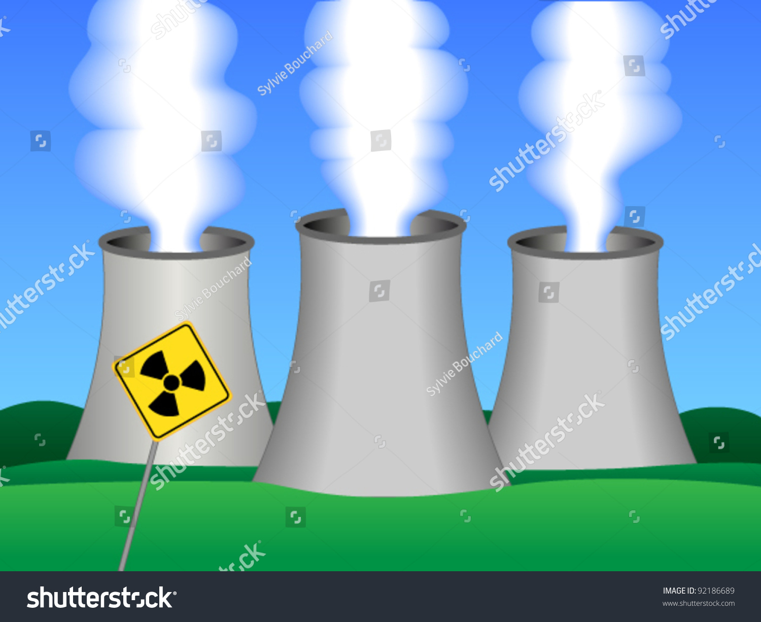 Simple Drawing Nuclear Power Plant Three Stock Vector 92186689