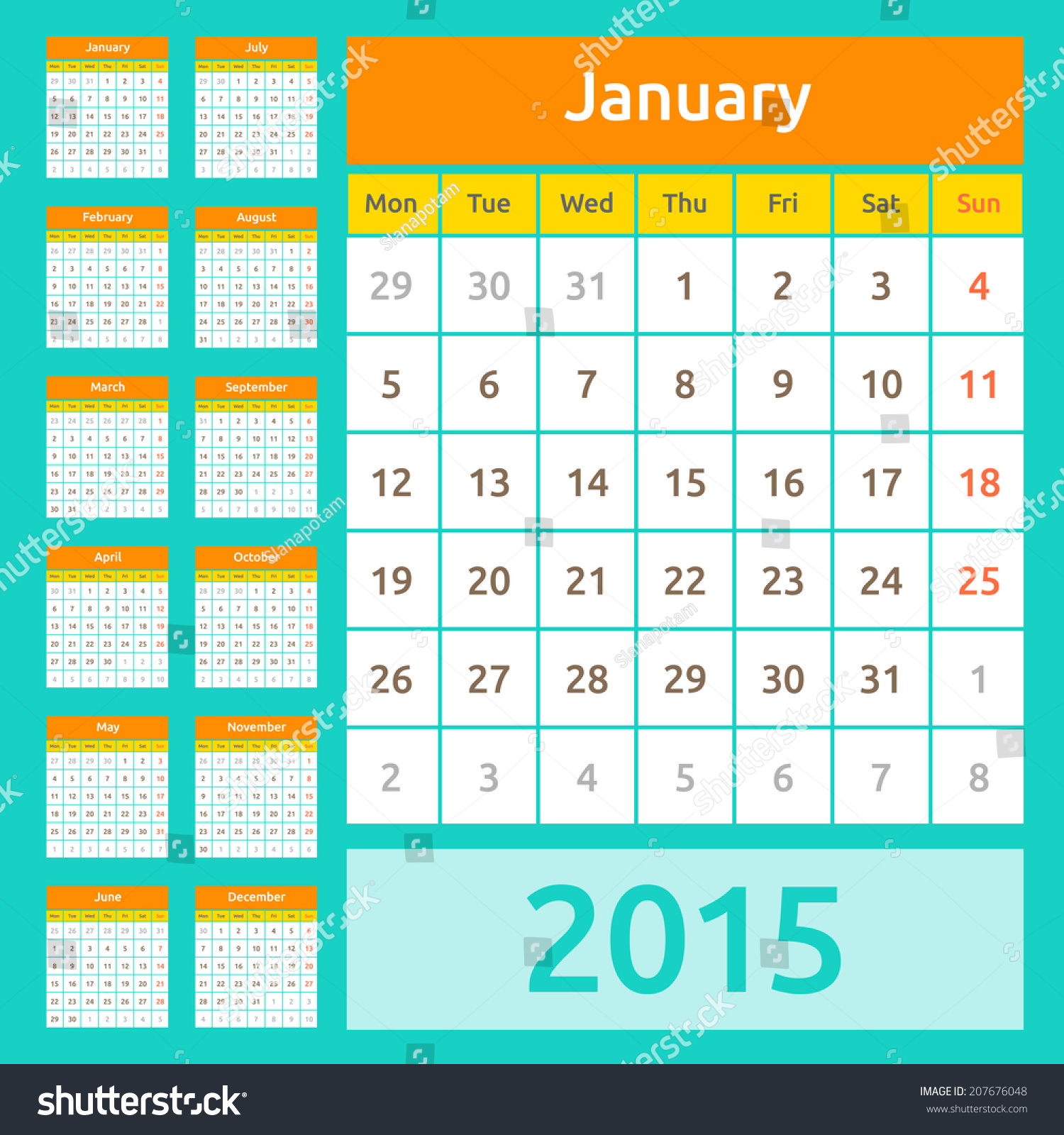 Simple European Calendar Grid For 2015 Year Clean And Neat Only Plain