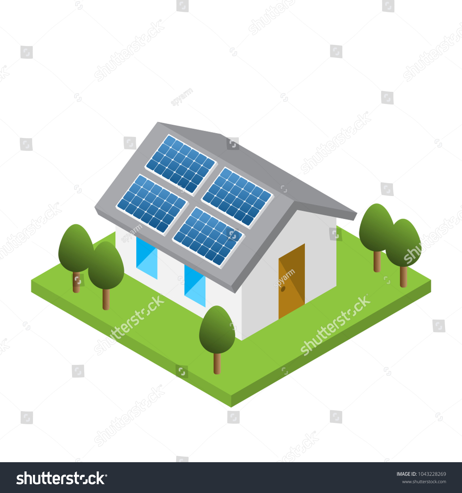 Simple Isometric House Solar Roof Panels Stock Vector Royalty Free