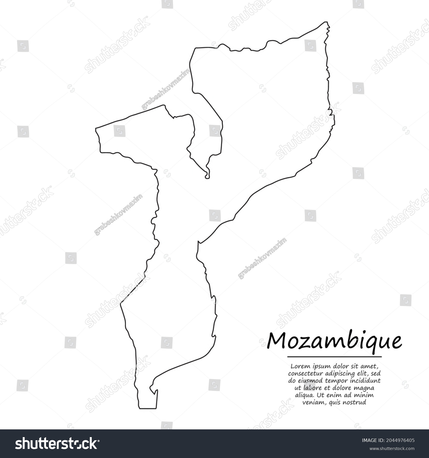 Simple Outline Map Mozambique Vector Silhouette Stock Vector Royalty