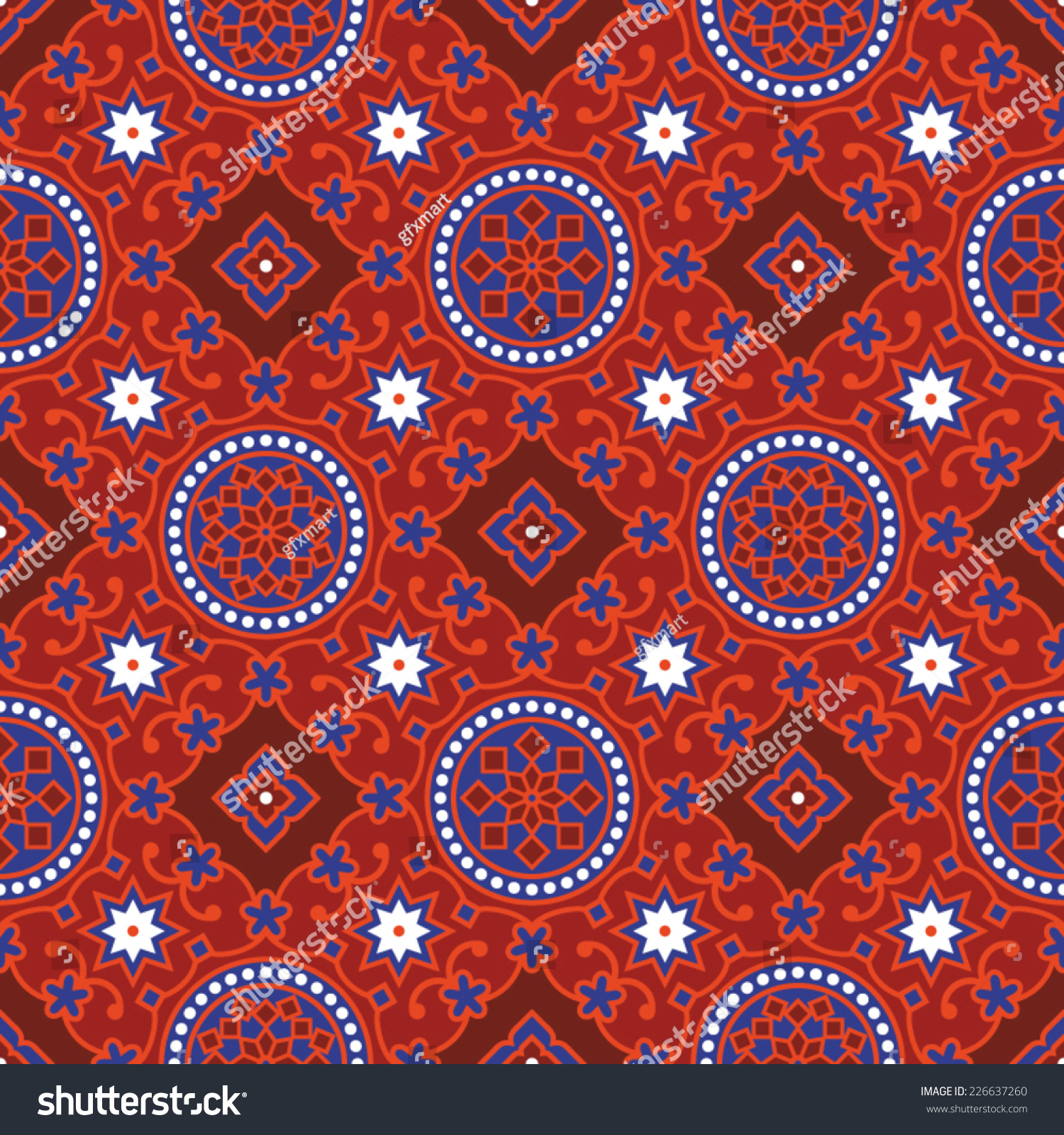 Sindhi Traditional Blue Red Ajrak Pattern Stock Vector 