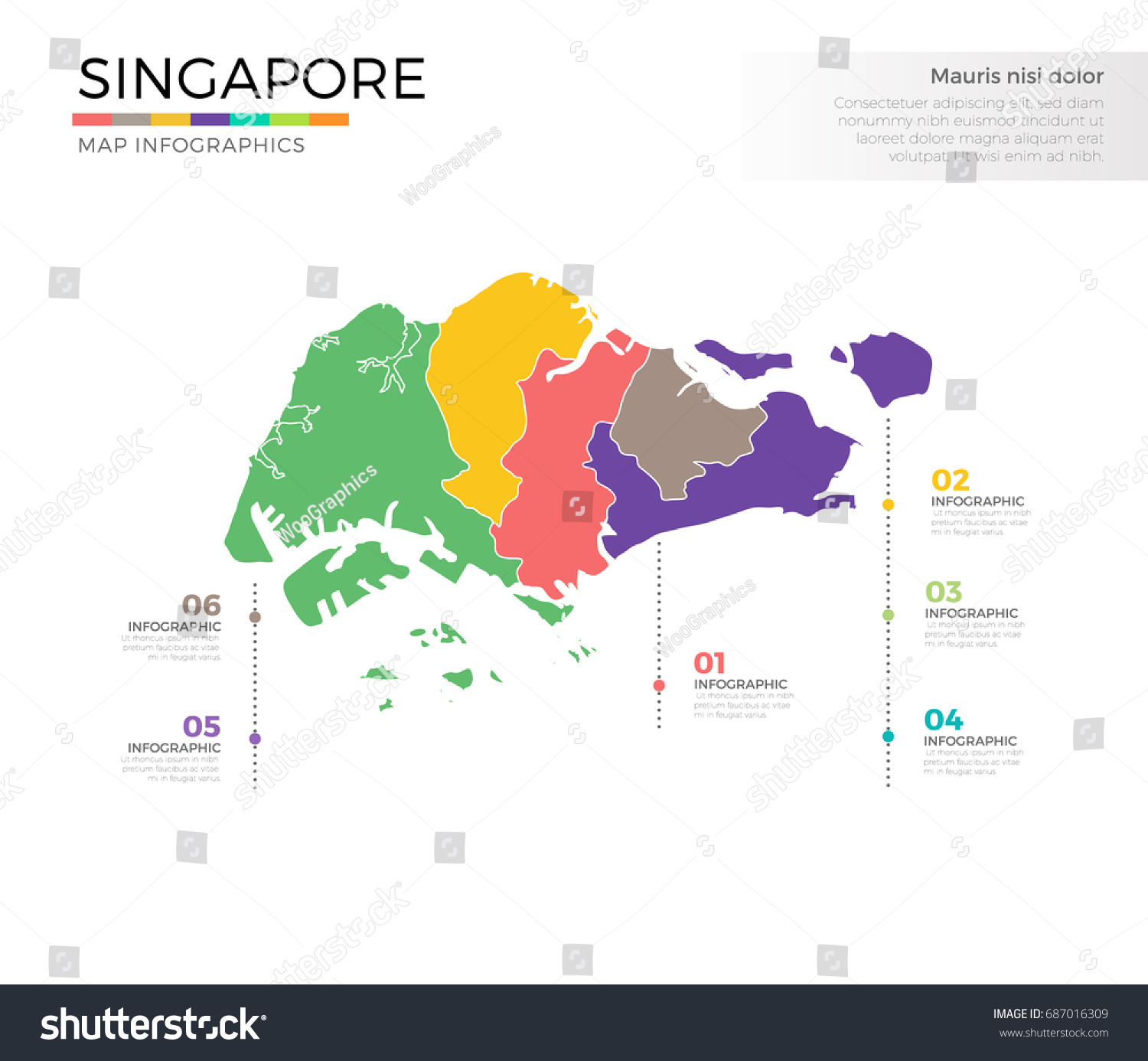 Singapore Country Map Infographic Colored Vector