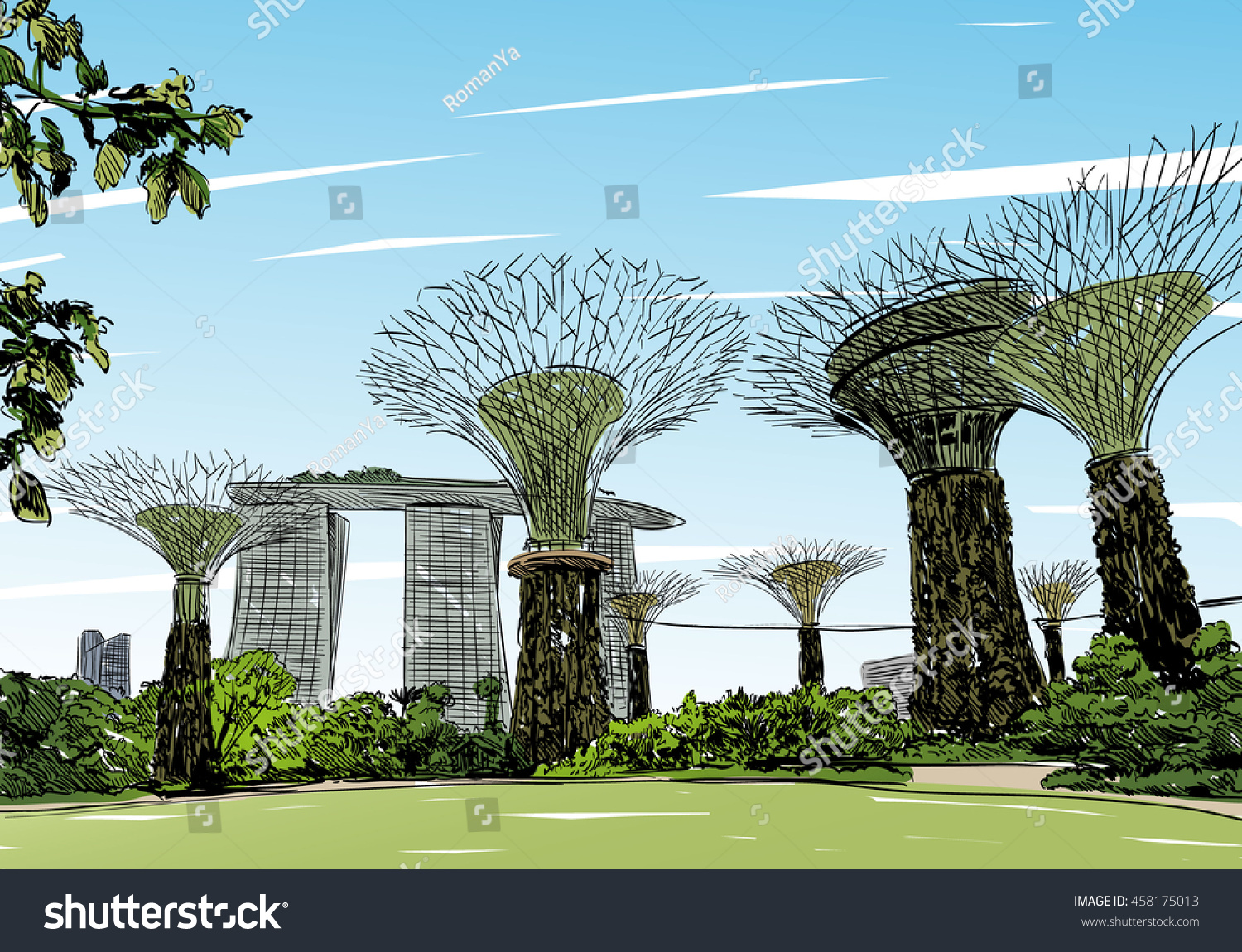 Singapore Gardens By The Bay Unusual Perspective Hand Drawn Sketch