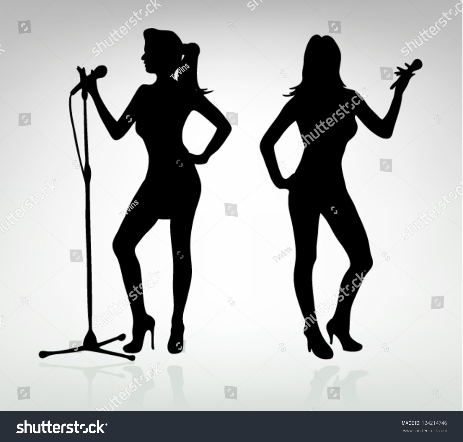 Singers Silhouette Two Girl Vector Illustration Shutterstock