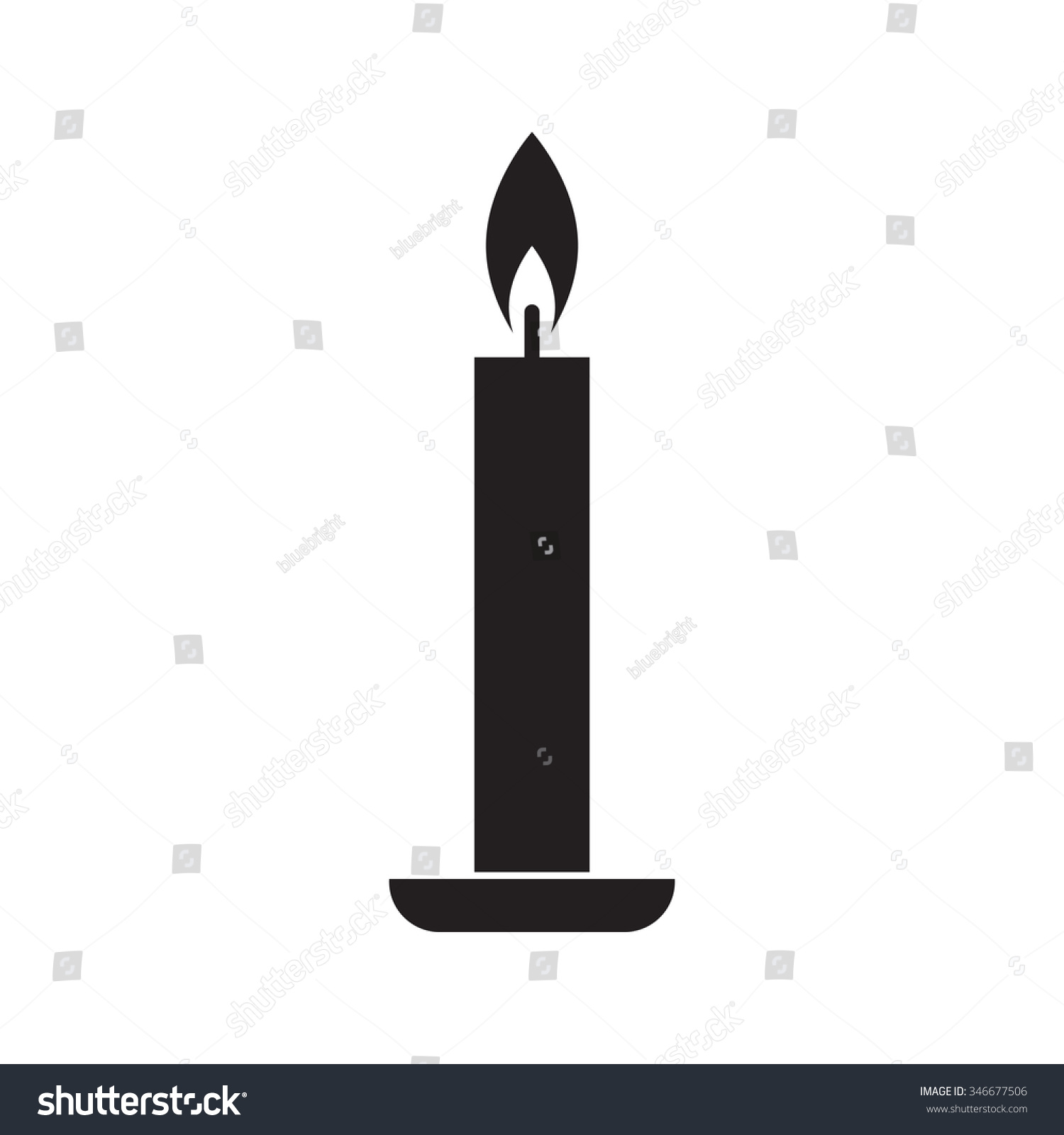 Single Candle Silhouette With A Flame, Isolated On White 