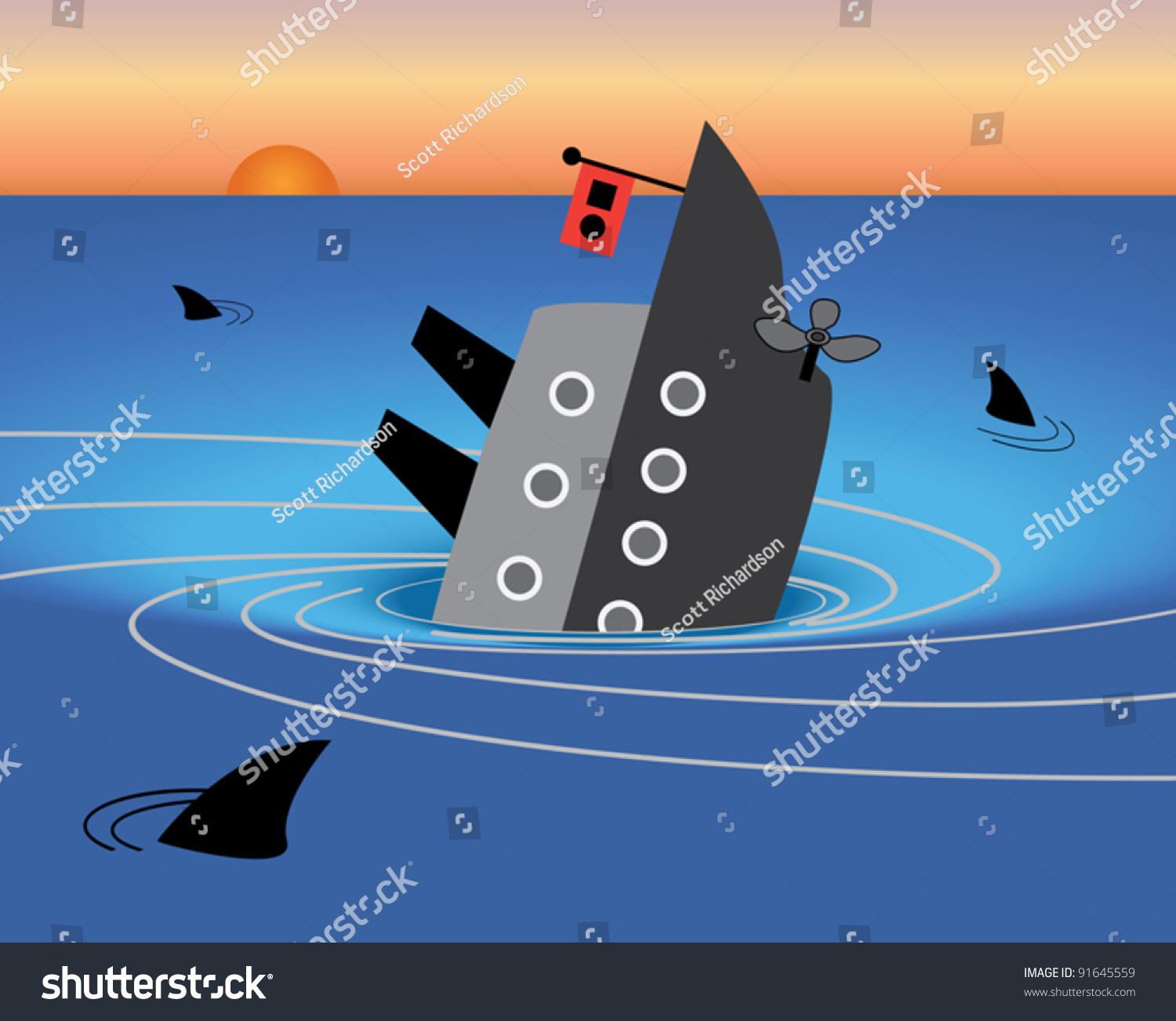 Sinking Ship Stock Vector 91645559 : Shutterstock
