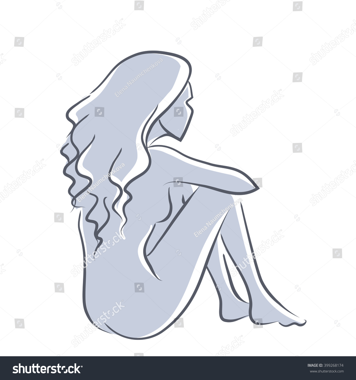 Sitting Nude Woman Long Hair Back Stock Vector Shutterstock My XXX Hot Girl