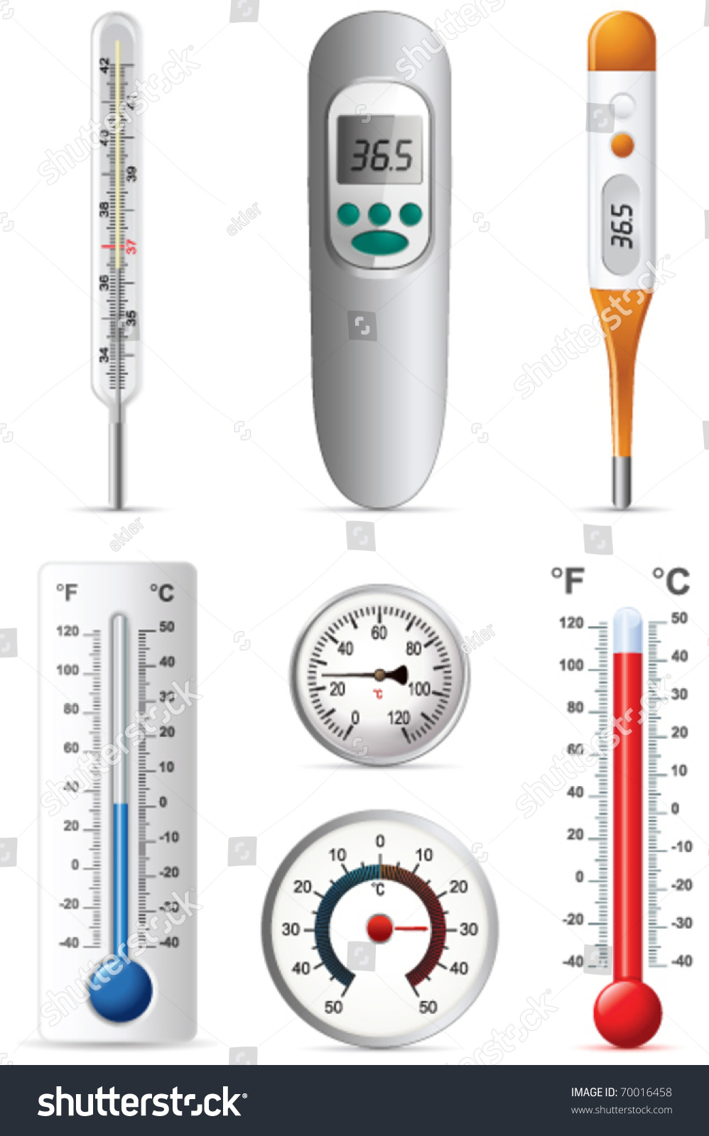 Six Different Types Thermometers Stock Vector 70016458 Shutterstock