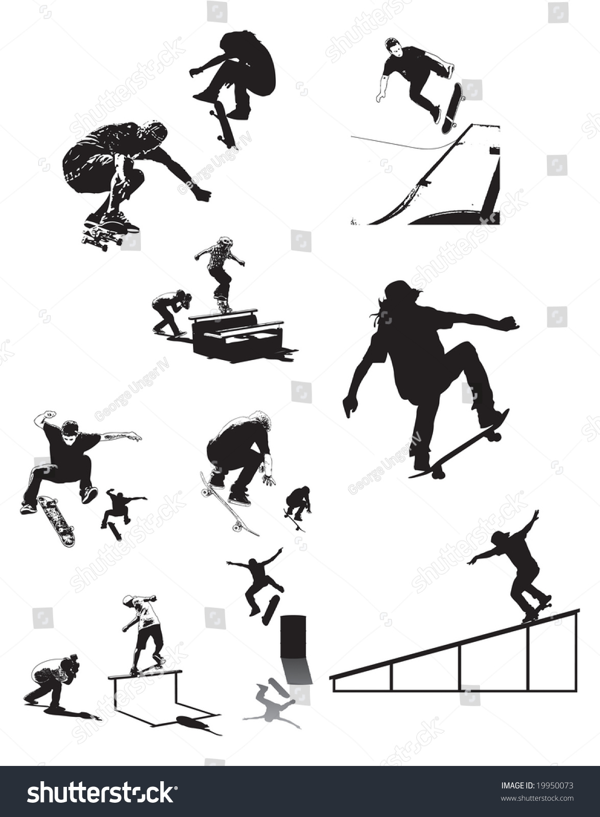 Skateboard Collage Of Skaters In Various Trick Poses Can Be Resized To