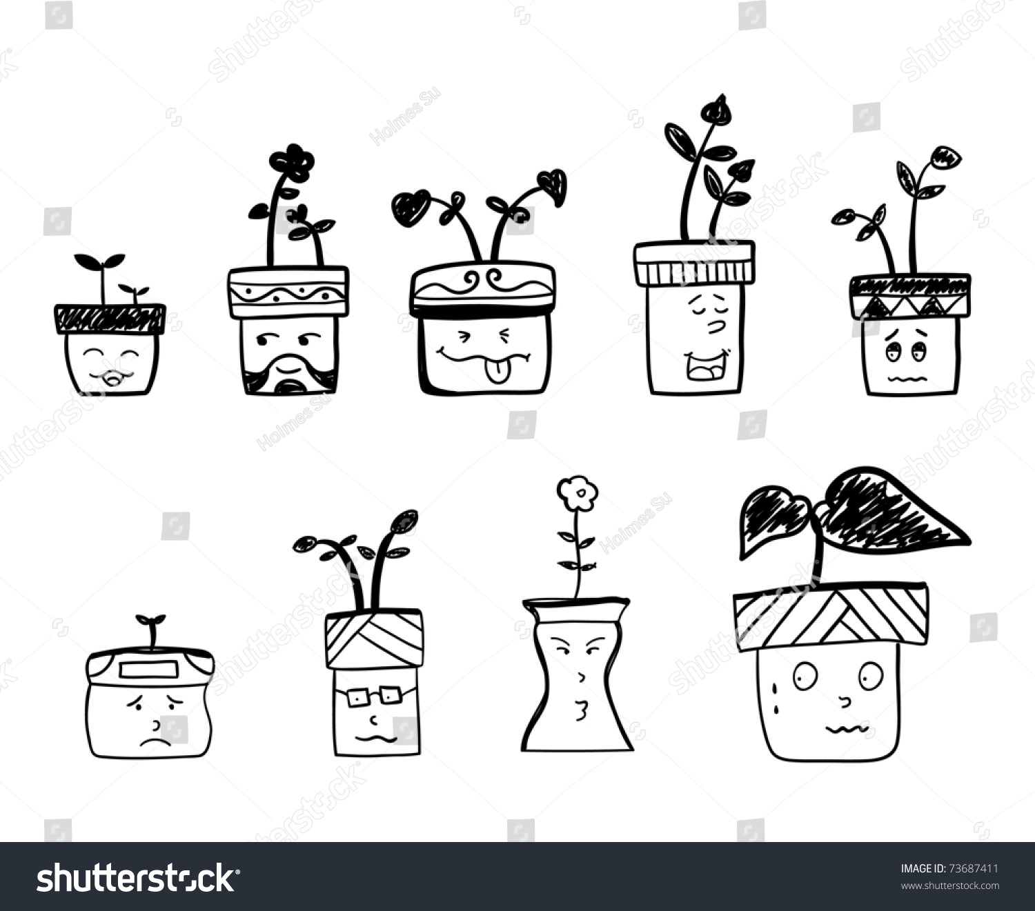 Sketch Cartoon Flower Pot Stock Vector Illustration 73687411 : Shutterstock