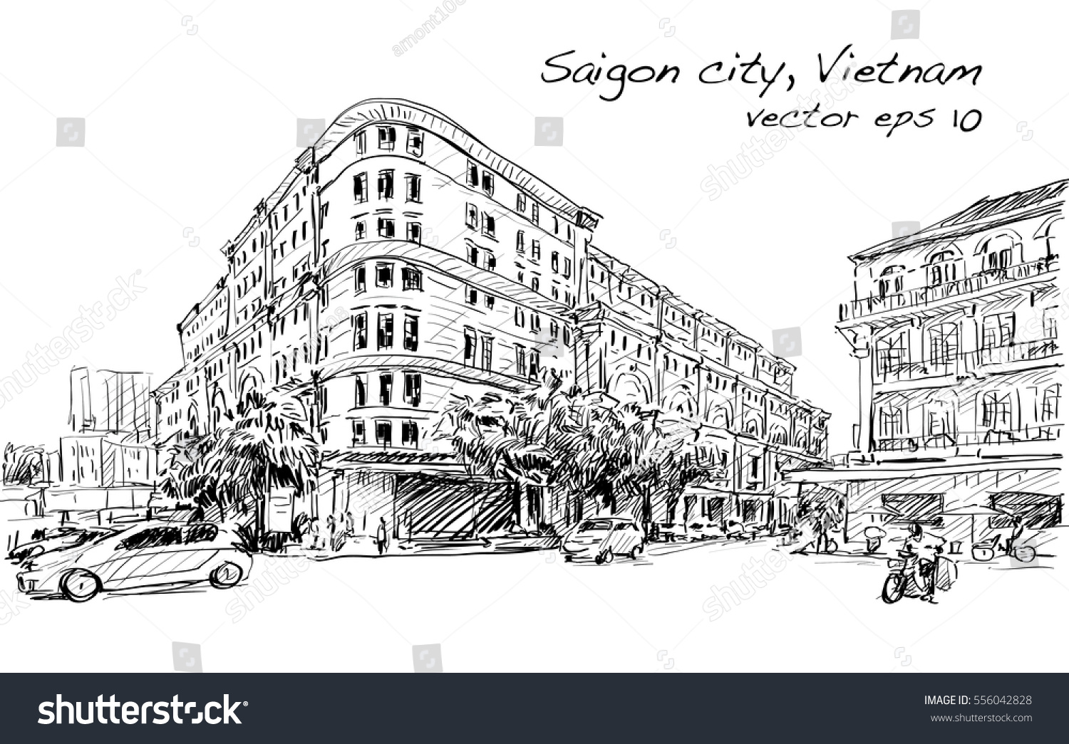 Sketch Cityscape Saigon City Ho Chi Stock Vector Royalty Free