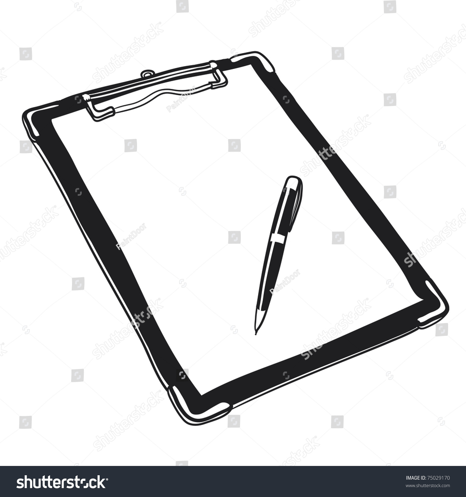 Sketch Of A Clipboard With The Pen Stock Vector Illustration 75029170