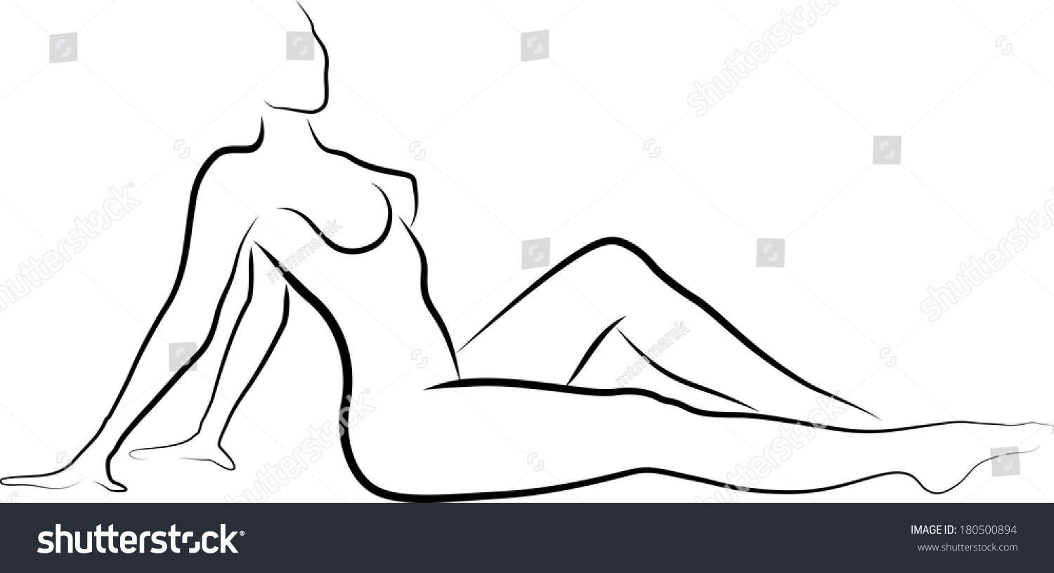 Sketch Naked Woman Sitting Shutterstock