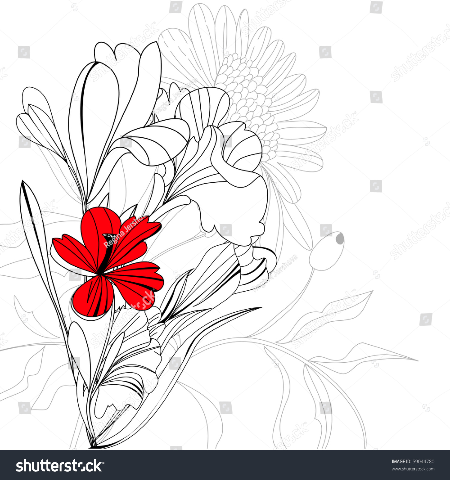 Sketch With Flowers Stock Vector Illustration 59044780 : Shutterstock