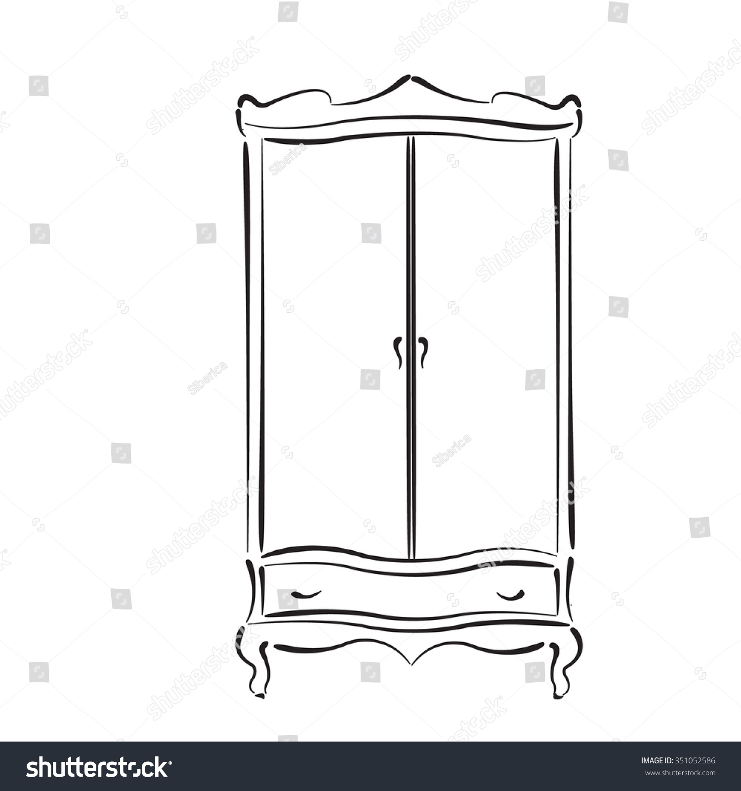 Sketched Vintage Wardrobe. Vintage Closet Vector Illustration