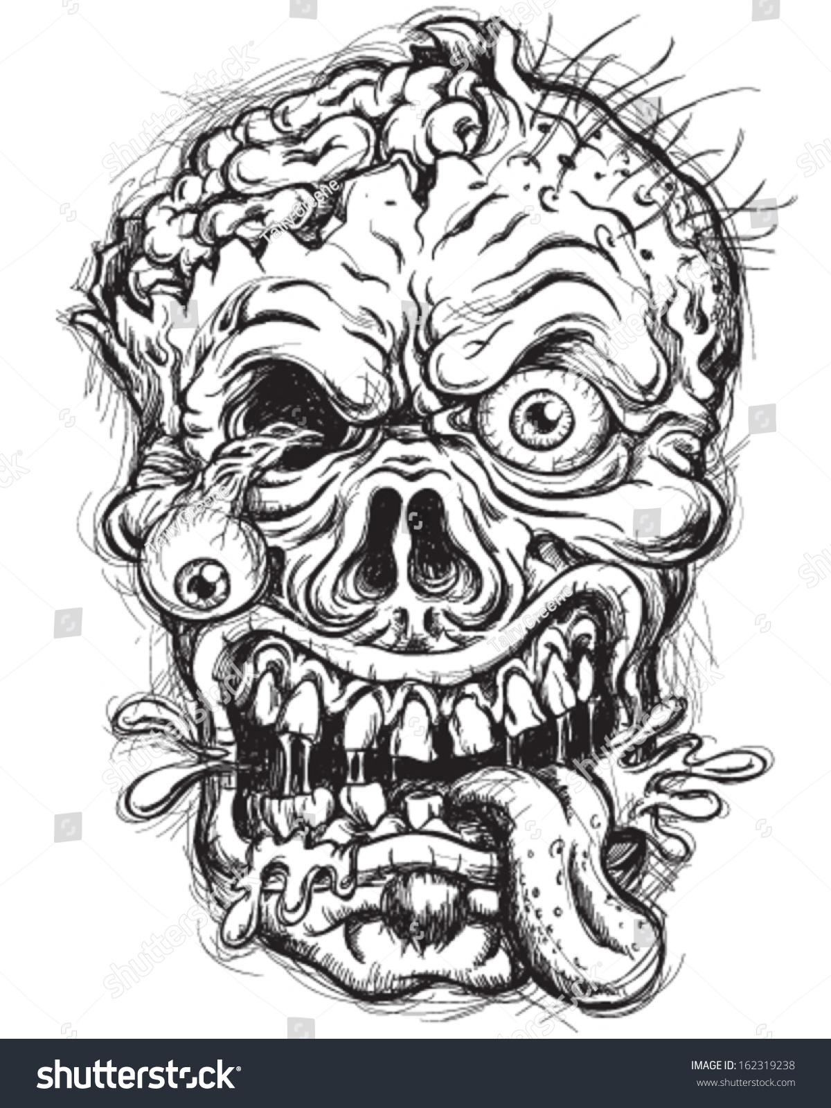 Sketchy Detailed Zombie Head Stock Vector Illustration 162319238