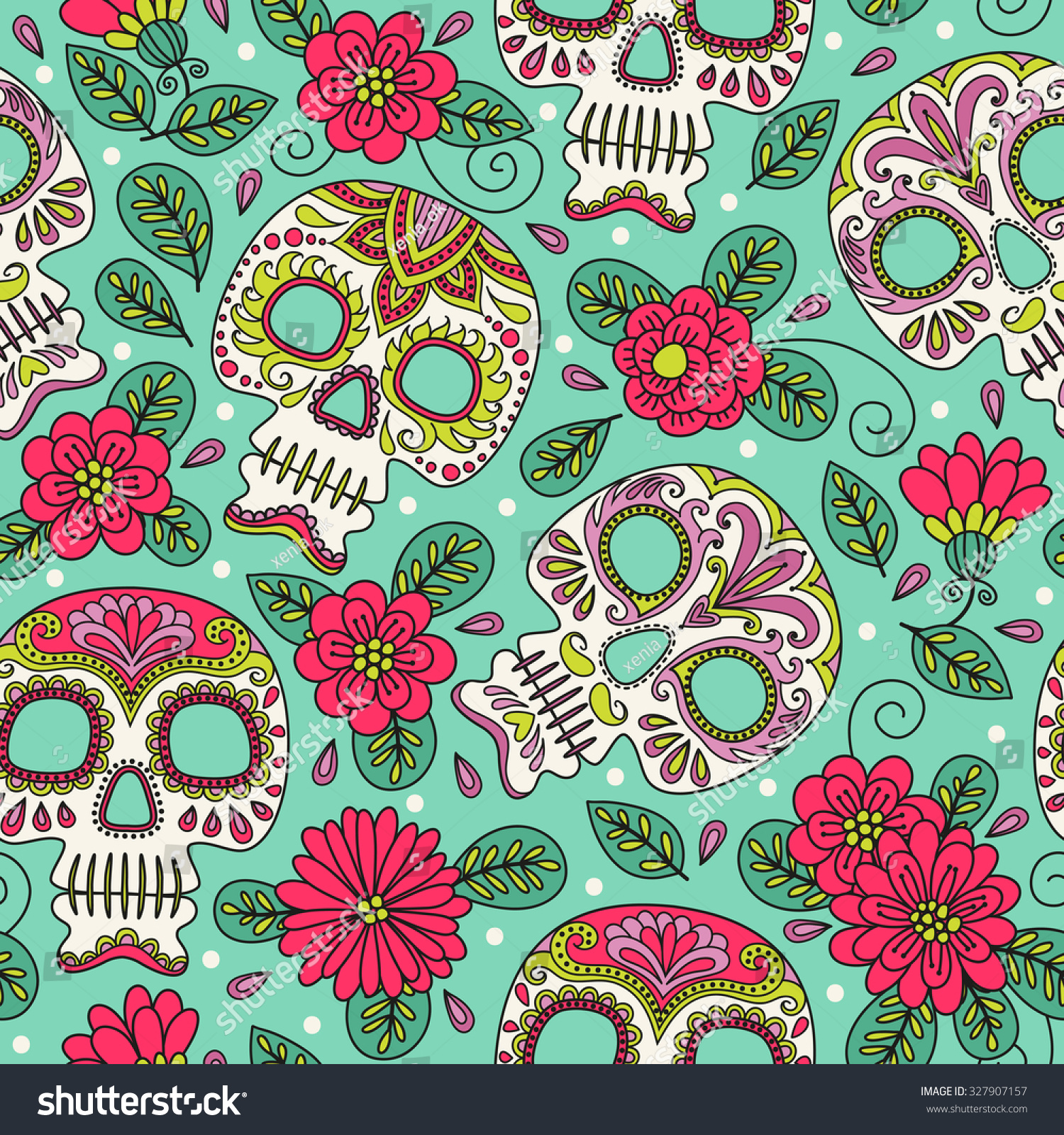 Skull And Flowers. Seamless Background. Mexican Day Of The ...