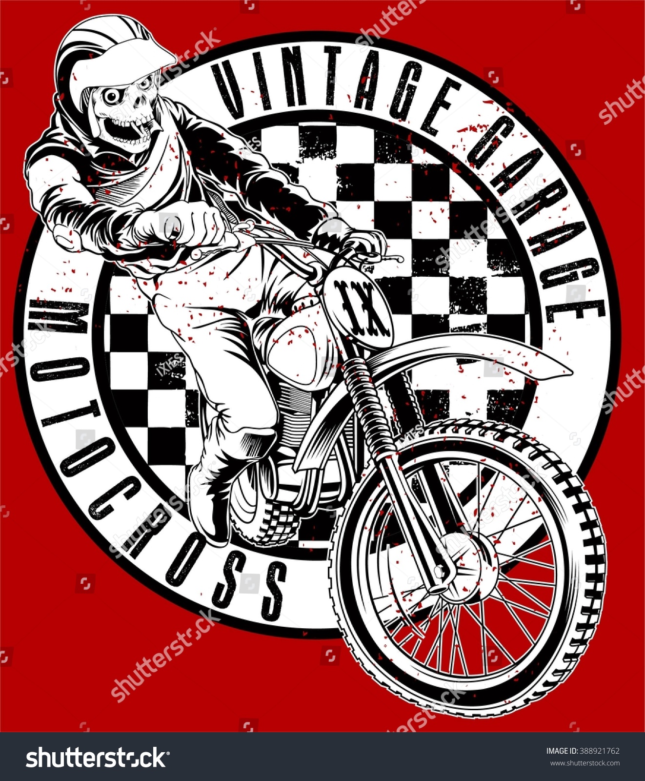 Skull and vintage motorcycle garage design stock vector ...