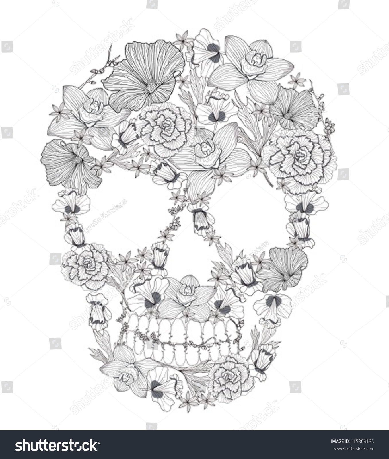 Skull From Flowers Stock Vector Illustration 115869130 : Shutterstock