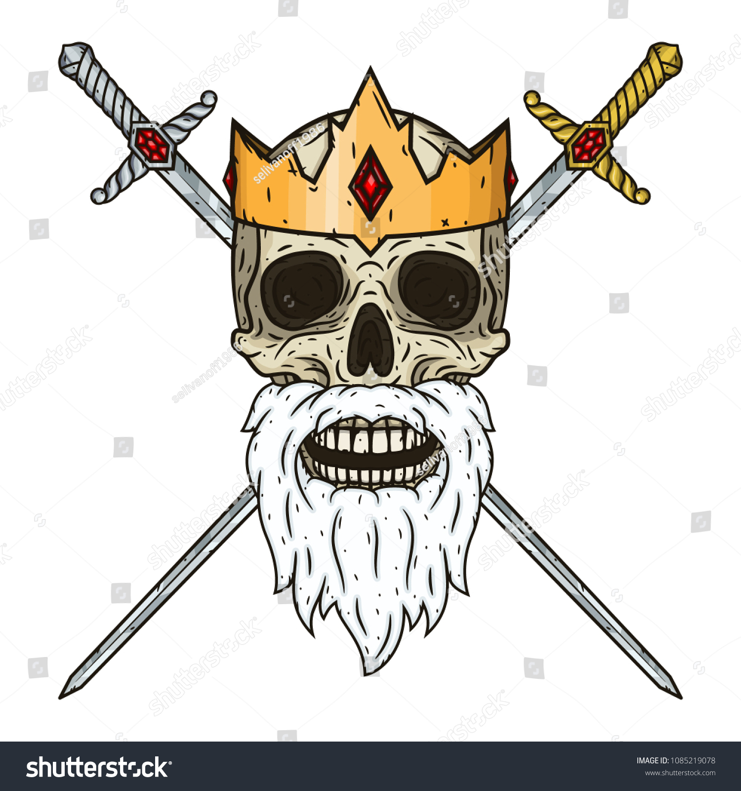 Vektor Stok Skull Crown Two Crossed Swords Kings Tanpa Royalti