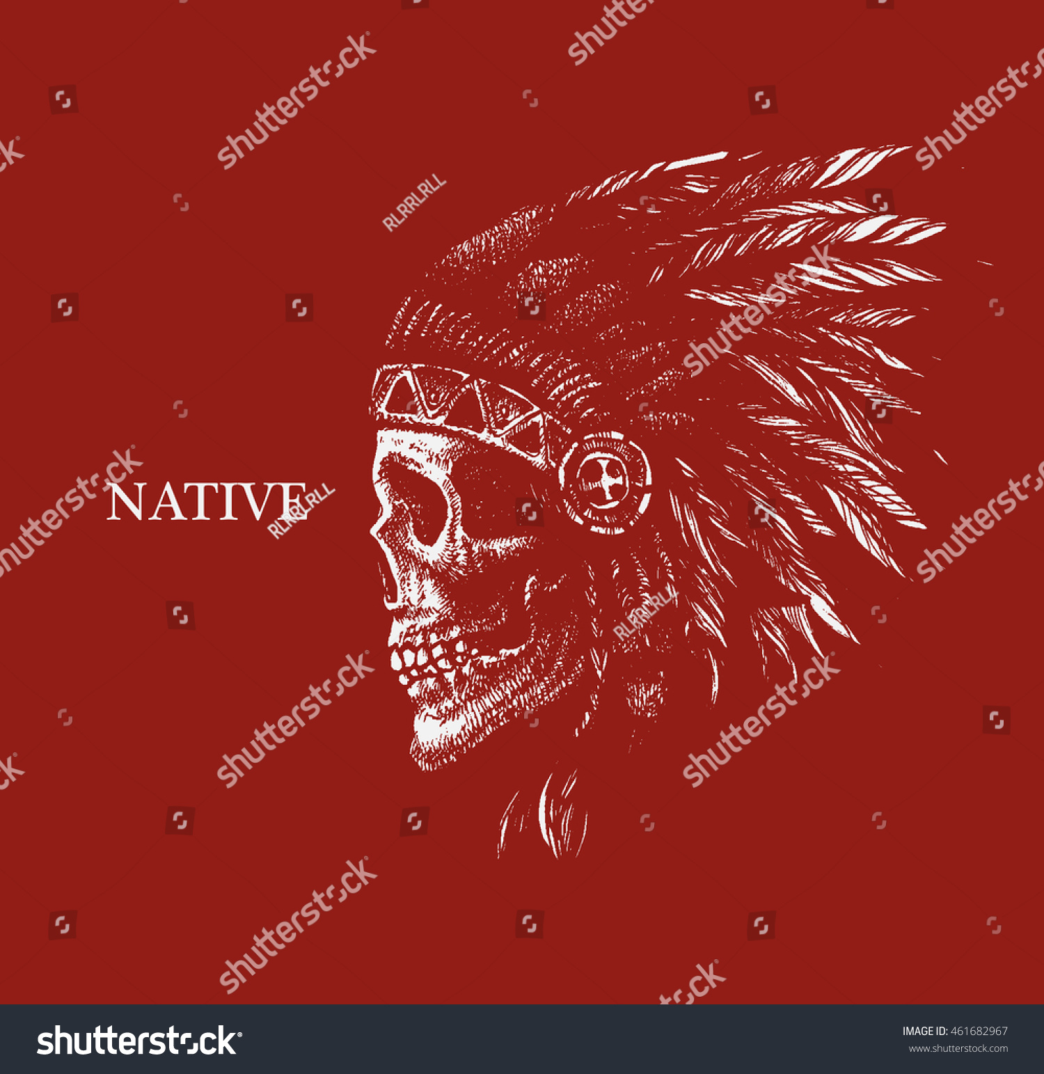 Skull Indian Chief Hand Drawing Style Stock Vector Royalty Free