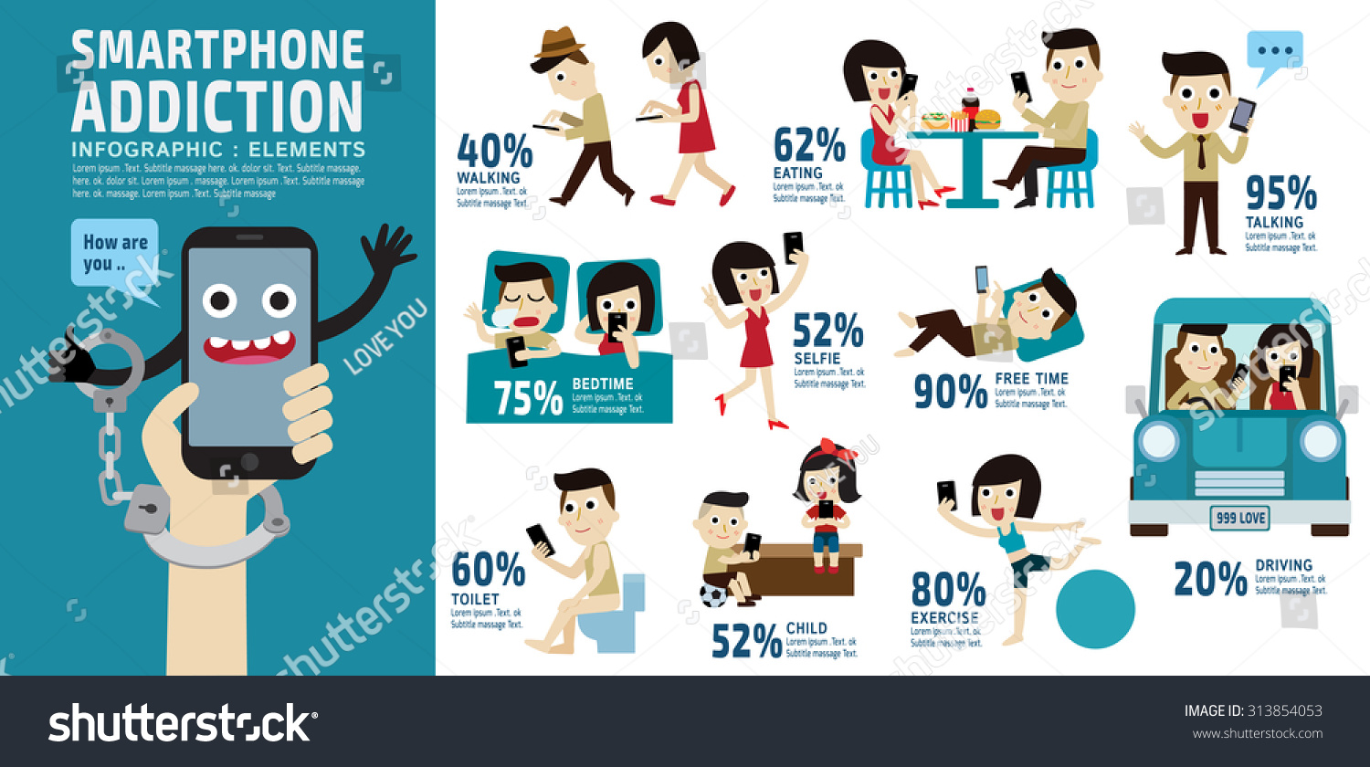 Smartphone Addiction Bad Lifestyle Concept Infographic Element