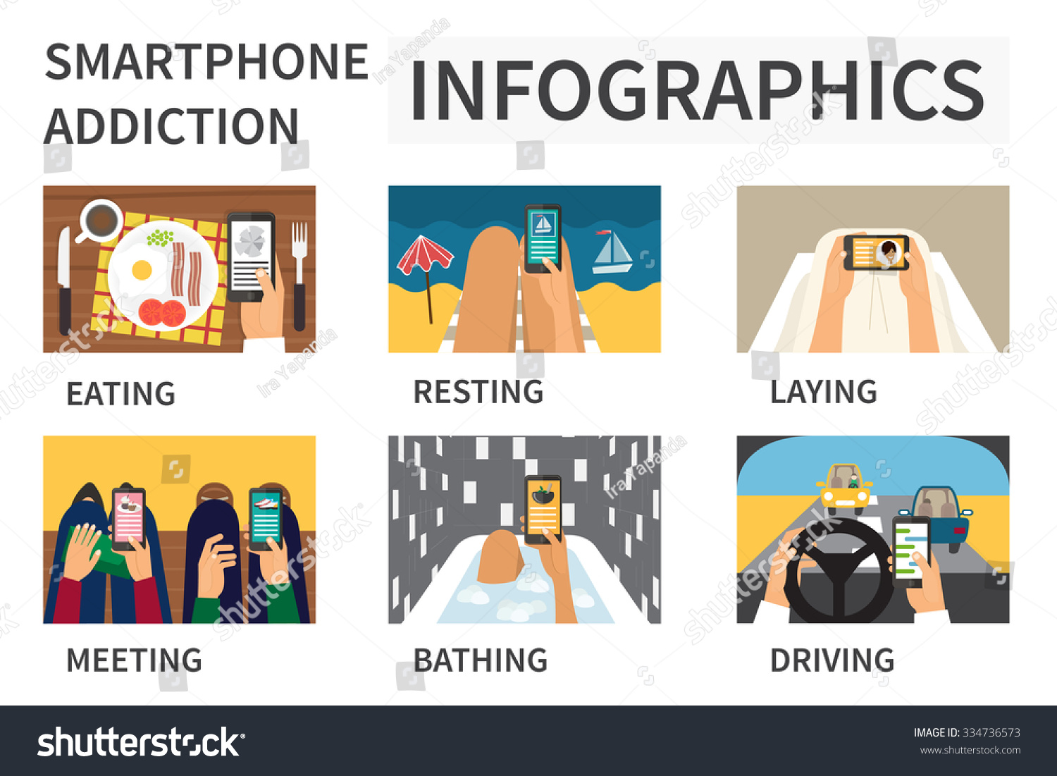 Smartphone Addiction Infographic People Using Mobile Stock Vector