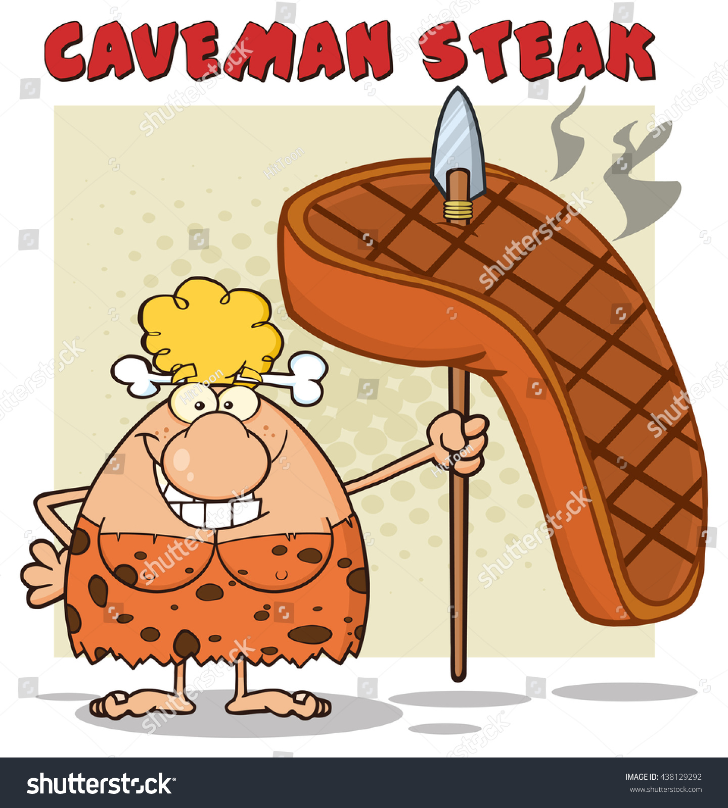 Smiling Blonde Cave Woman Cartoon Mascot เวกเตอรสตอก ปลอดคา