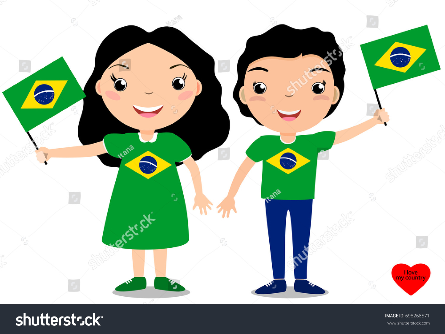 Smiling Chilldren Boy Girl Holding Brazil Stock Vector