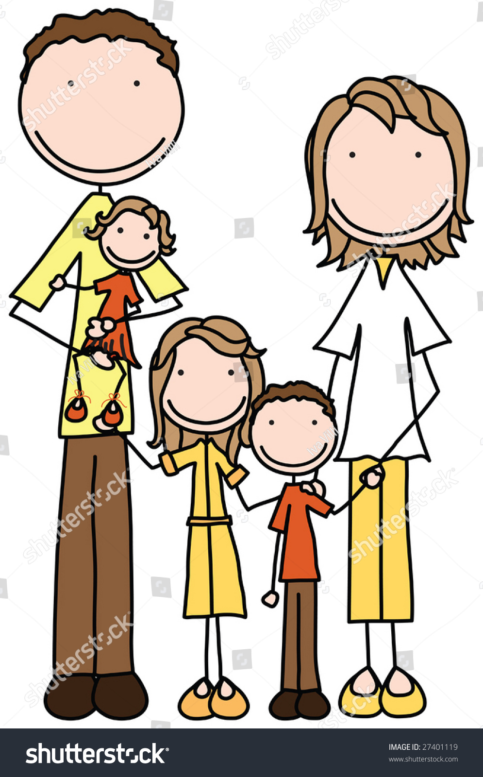 Smiling Family Of Five Holding Together Stock Vector Illustration