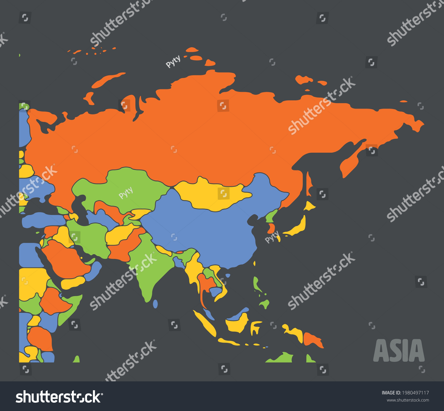 Smooth Map Asia Continent Stock Vector Royalty Free 1980497117