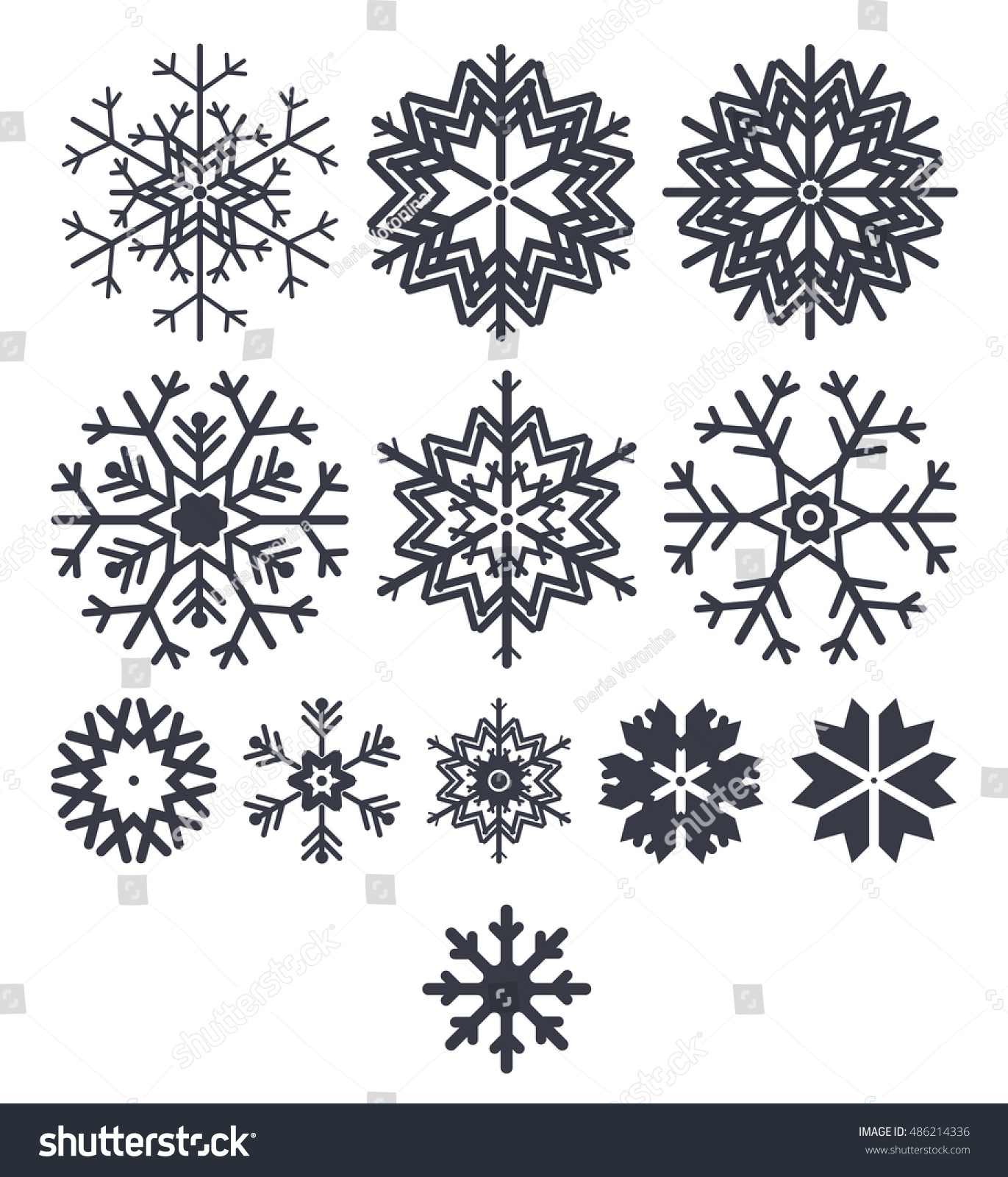 Snowflake Icon Collection Isolated On White Stock Vector Royalty Free