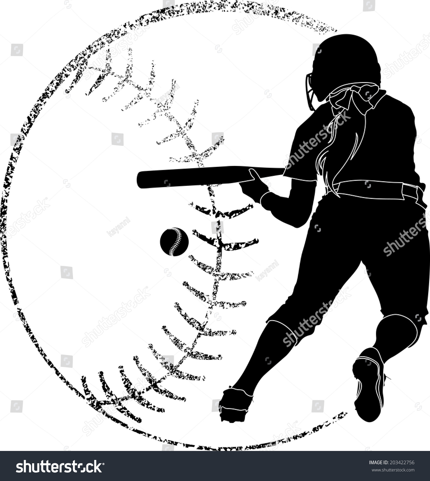 Softball Silhouette Of A Softball Player Bunting In With Grunge