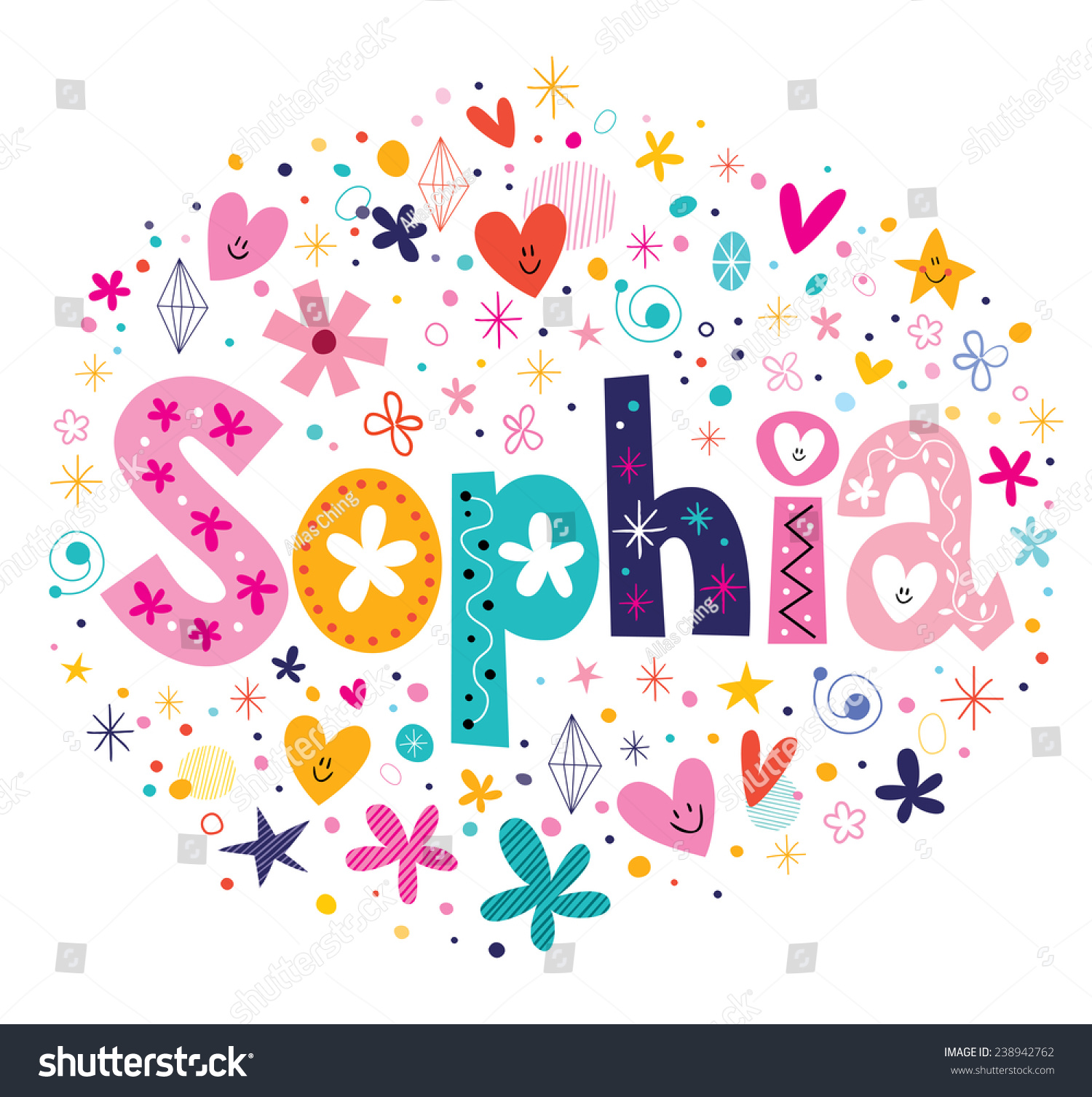 Sophia Female Name Decorative Lettering Type Design Stock Vector Illustration